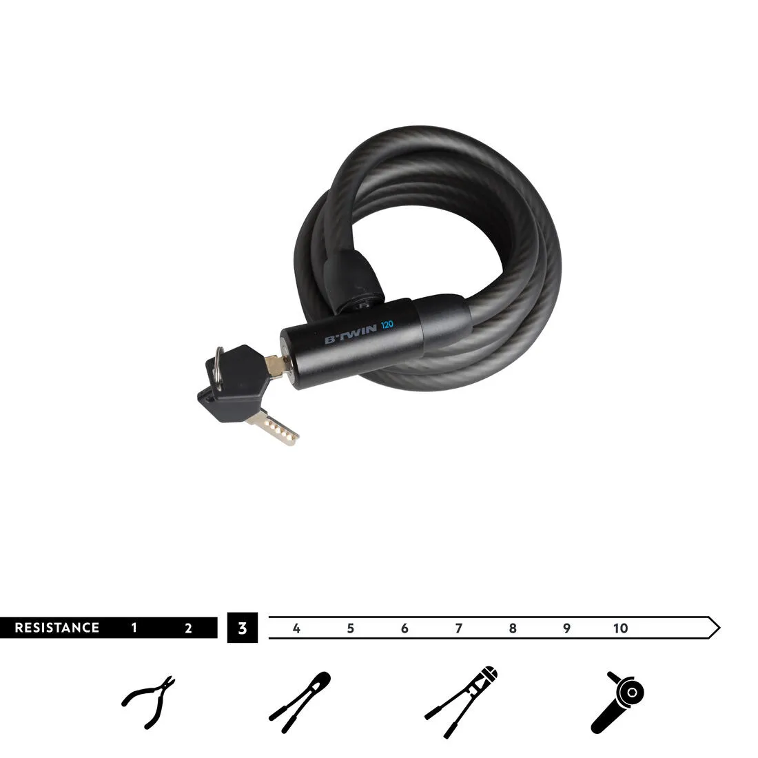 120 Spiral Bike Accessories Lock with Key-Black