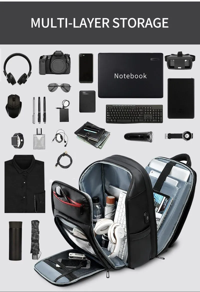 15.6 Inch Laptop Travel Backpack Water Repellent Functional Rucksack With USB Charging Port