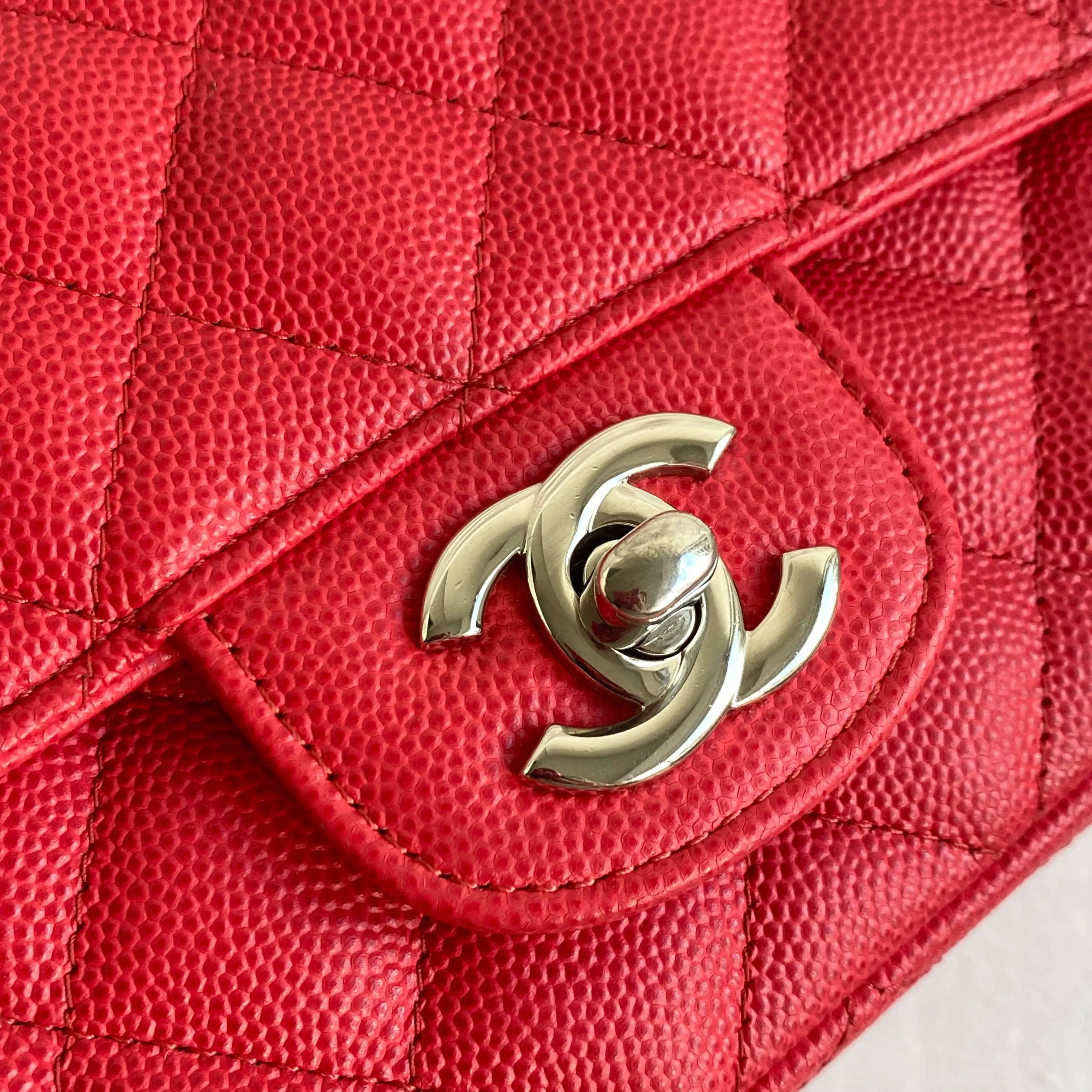 18C Light Red Caviar Mini Rectangular Flap Bag