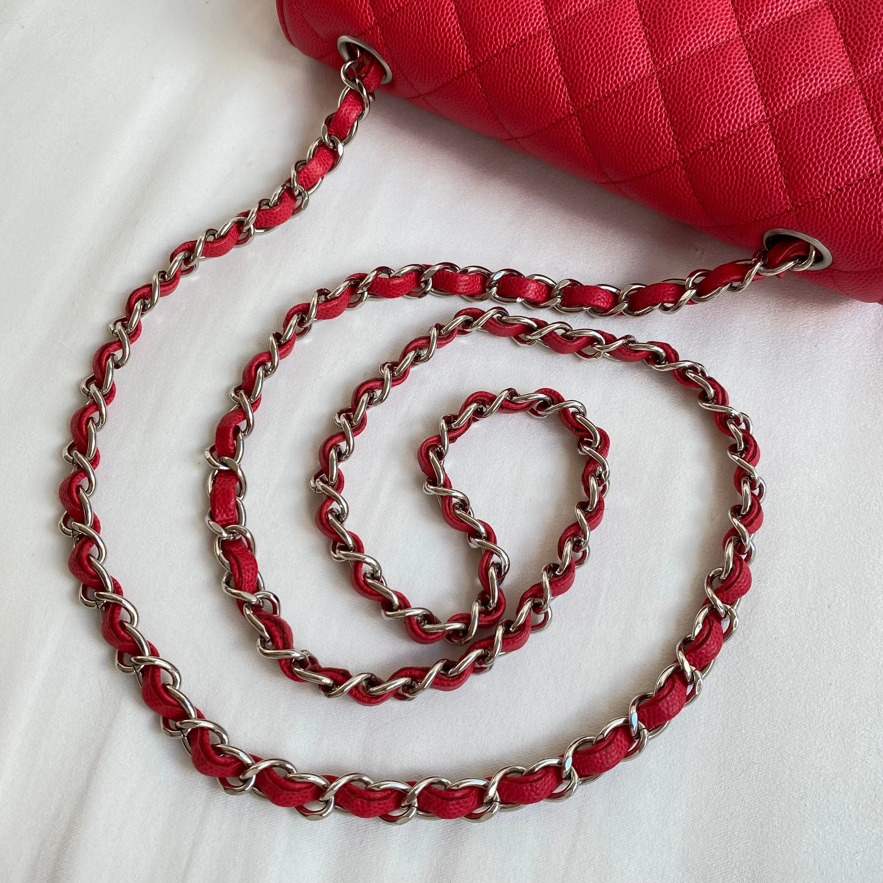 18C Light Red Caviar Mini Rectangular Flap Bag