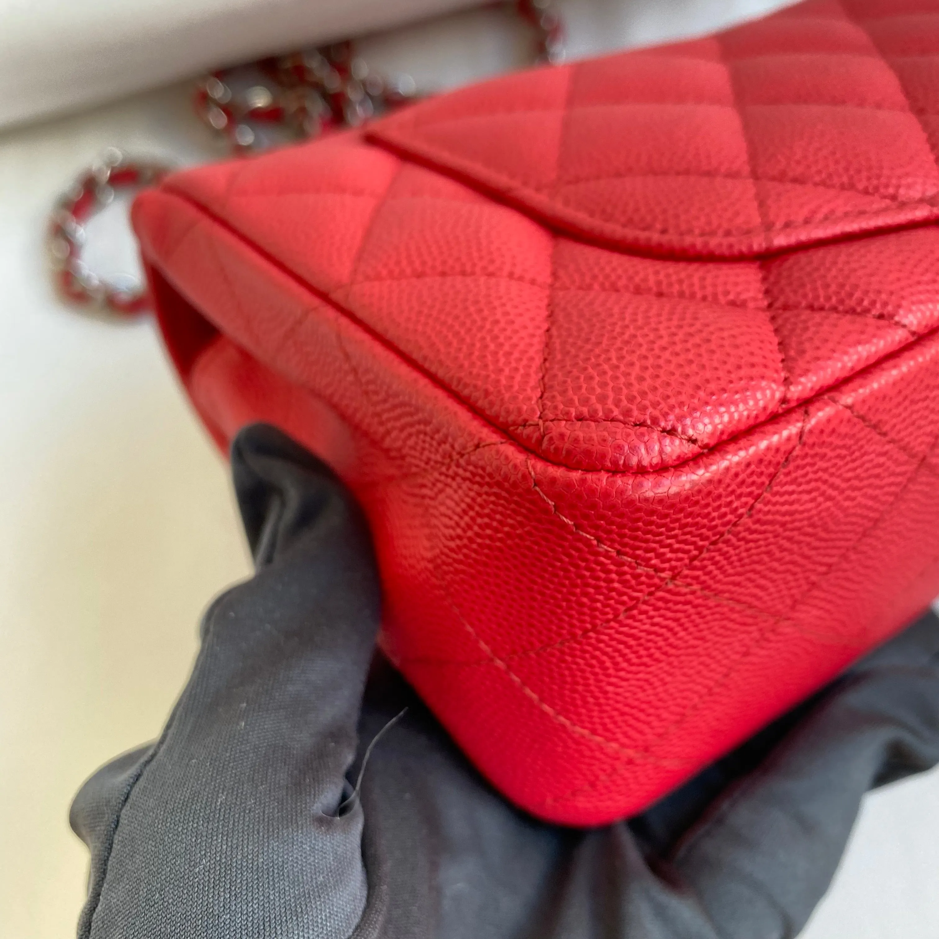 18C Light Red Caviar Mini Rectangular Flap Bag