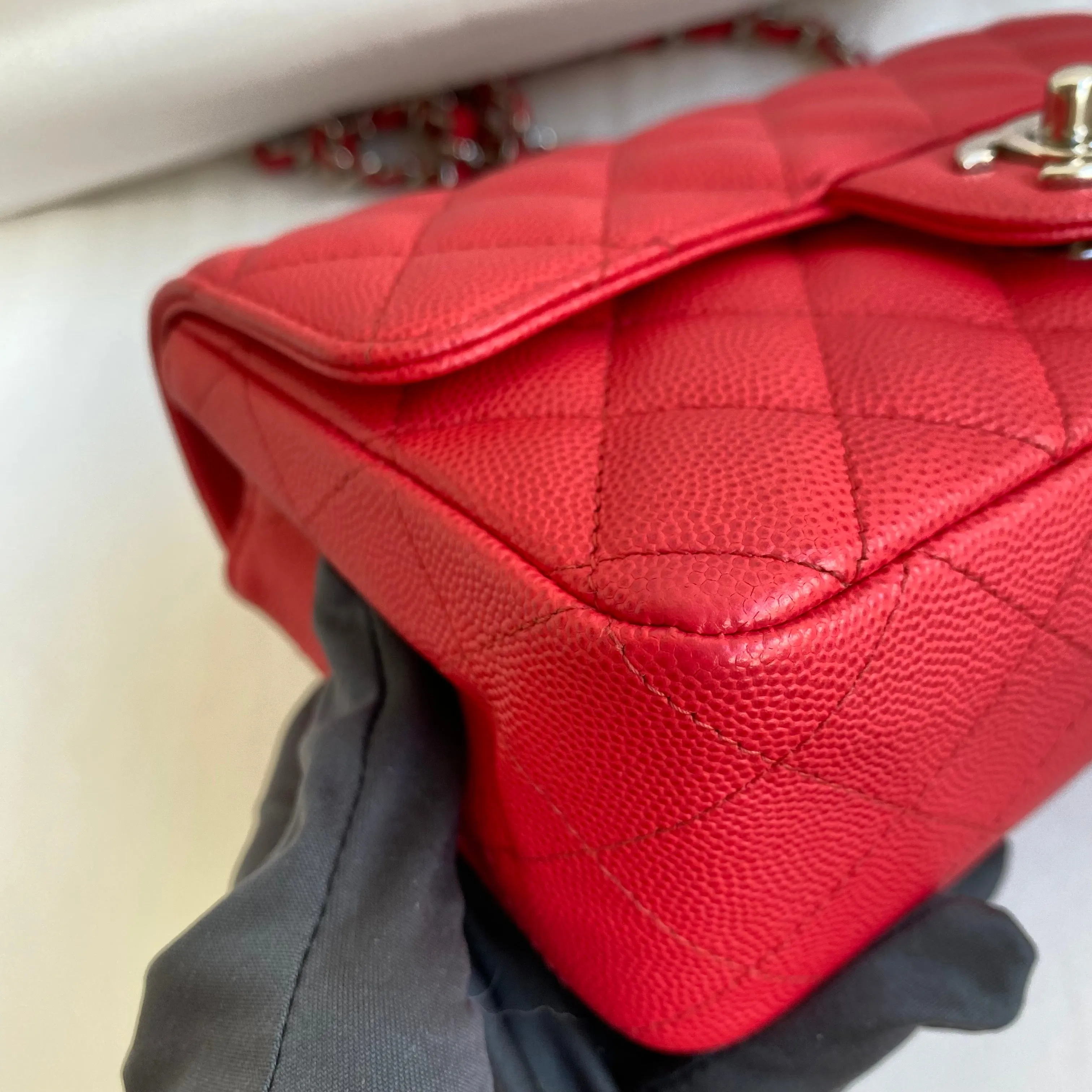 18C Light Red Caviar Mini Rectangular Flap Bag