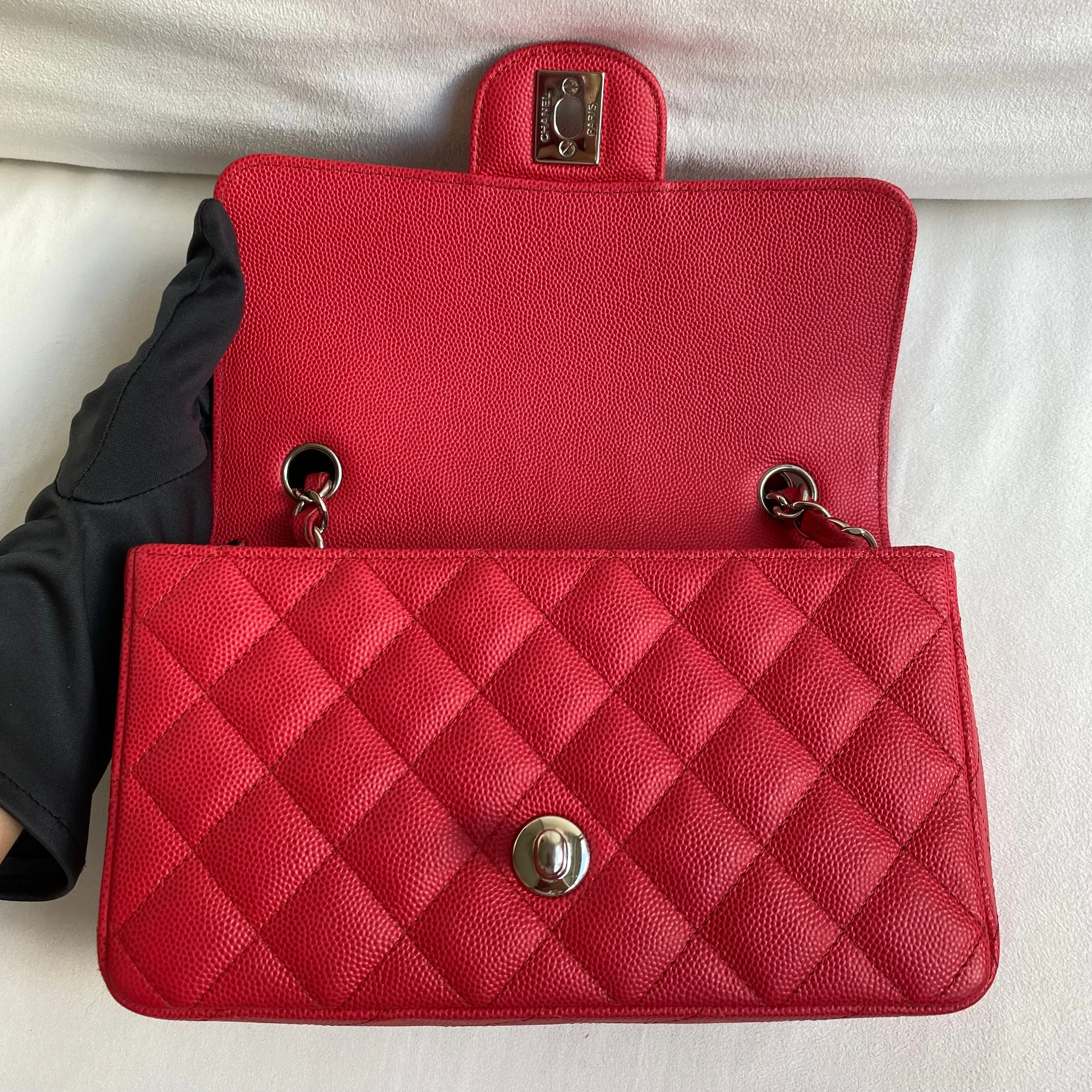 18C Light Red Caviar Mini Rectangular Flap Bag