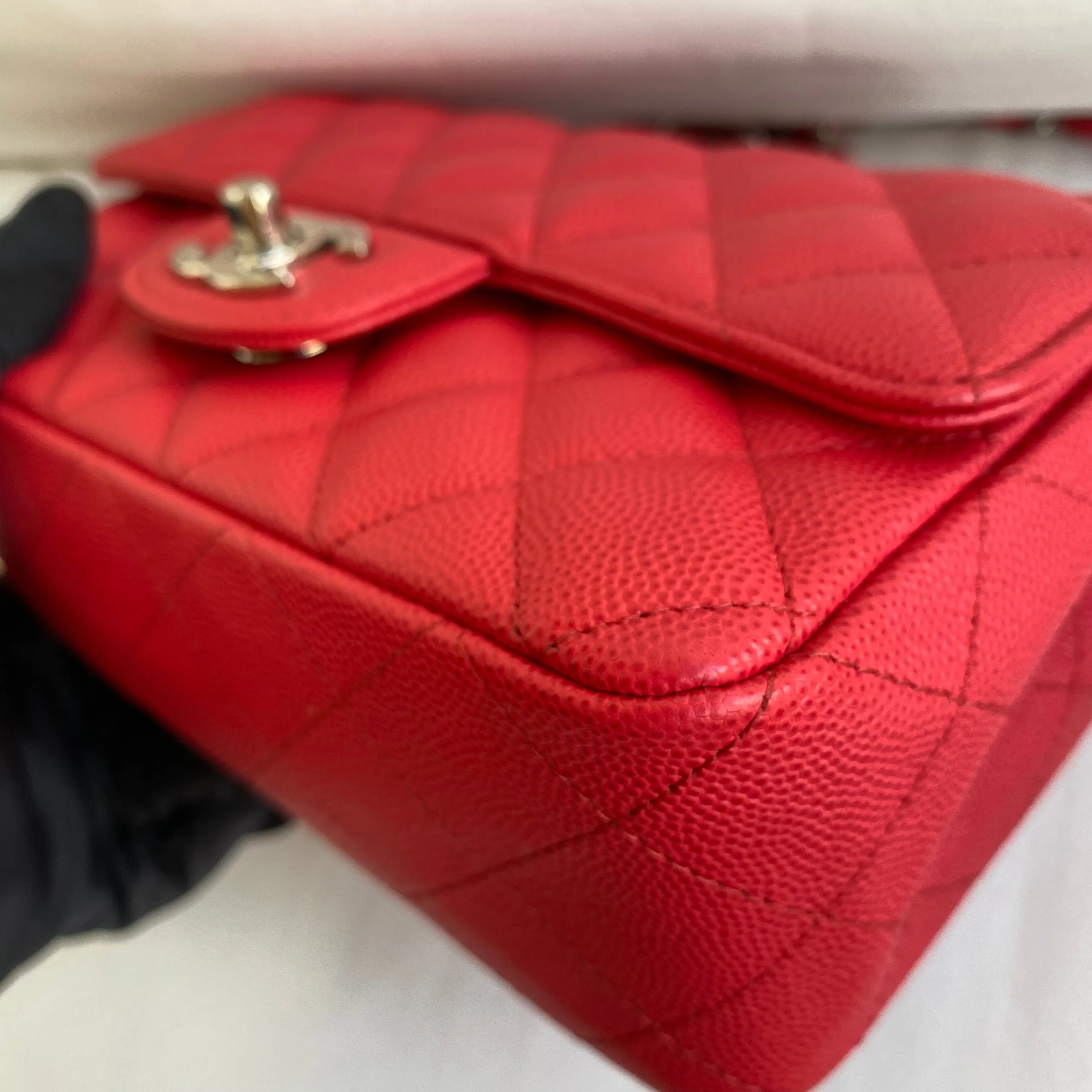 18C Light Red Caviar Mini Rectangular Flap Bag