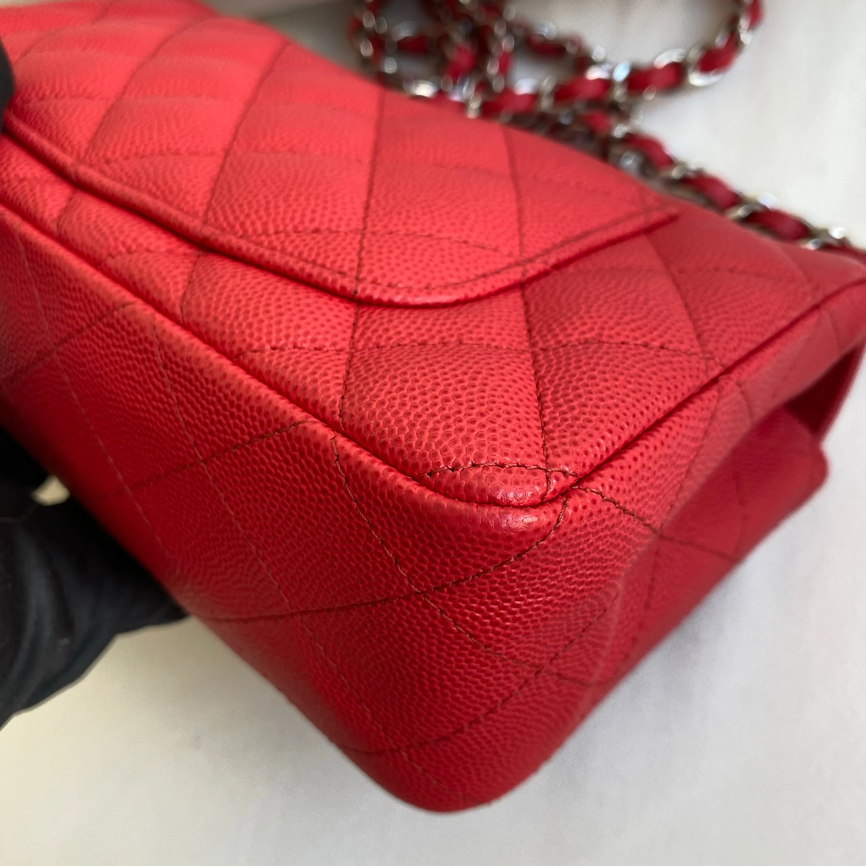 18C Light Red Caviar Mini Rectangular Flap Bag