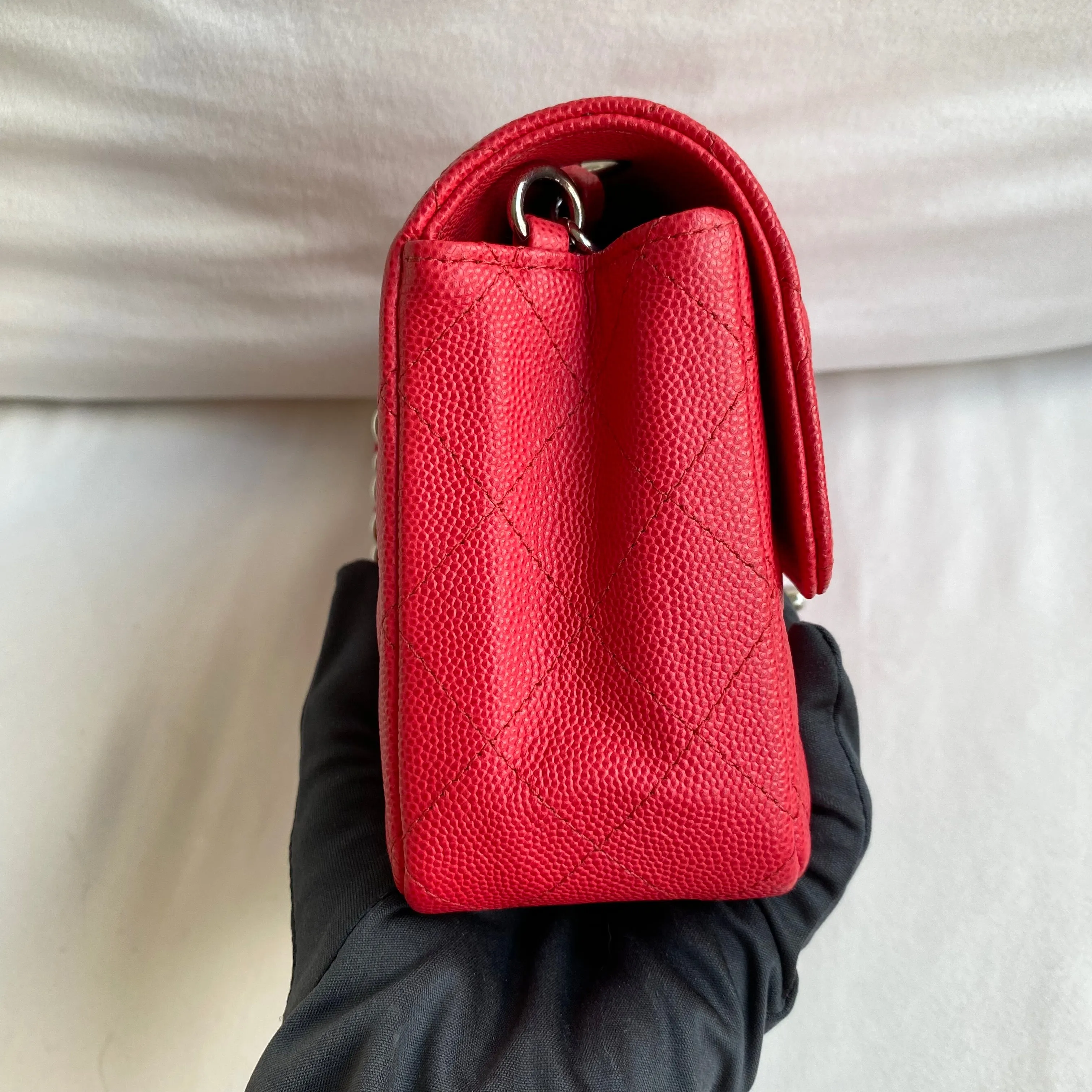 18C Light Red Caviar Mini Rectangular Flap Bag