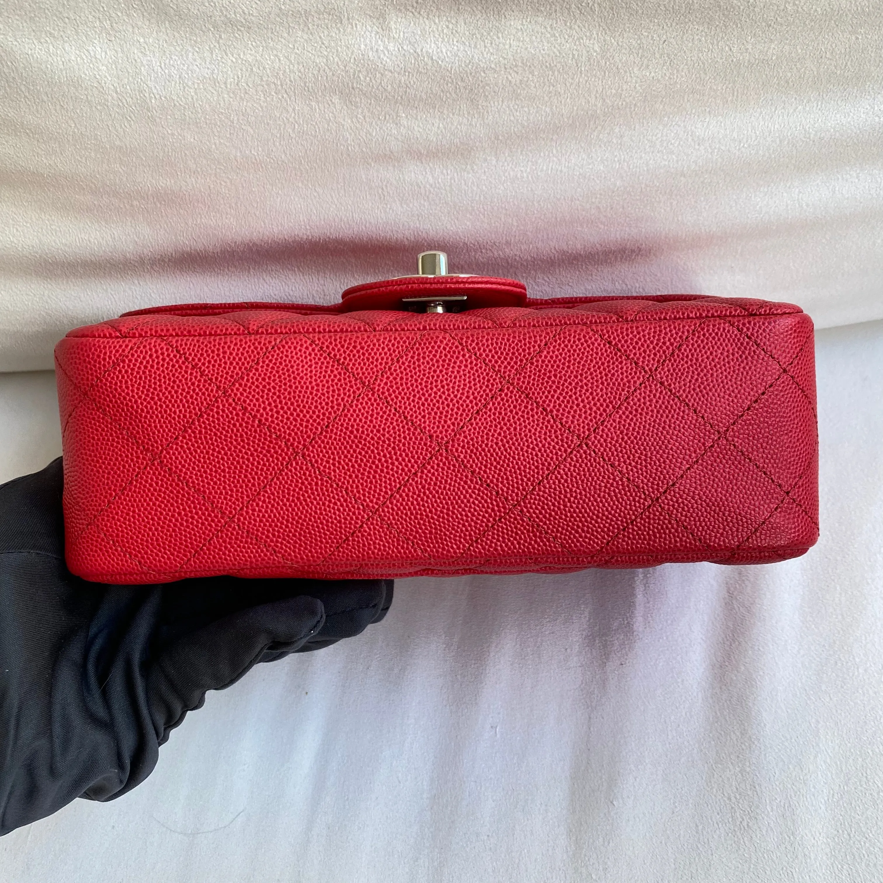18C Light Red Caviar Mini Rectangular Flap Bag