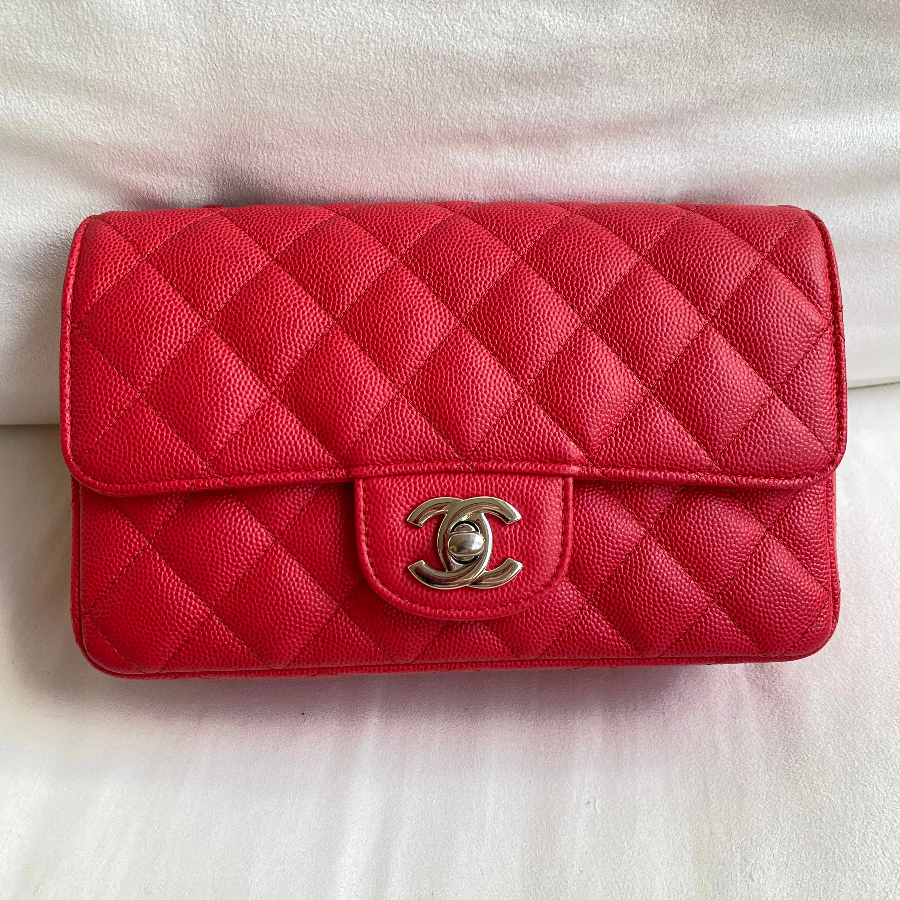 18C Light Red Caviar Mini Rectangular Flap Bag