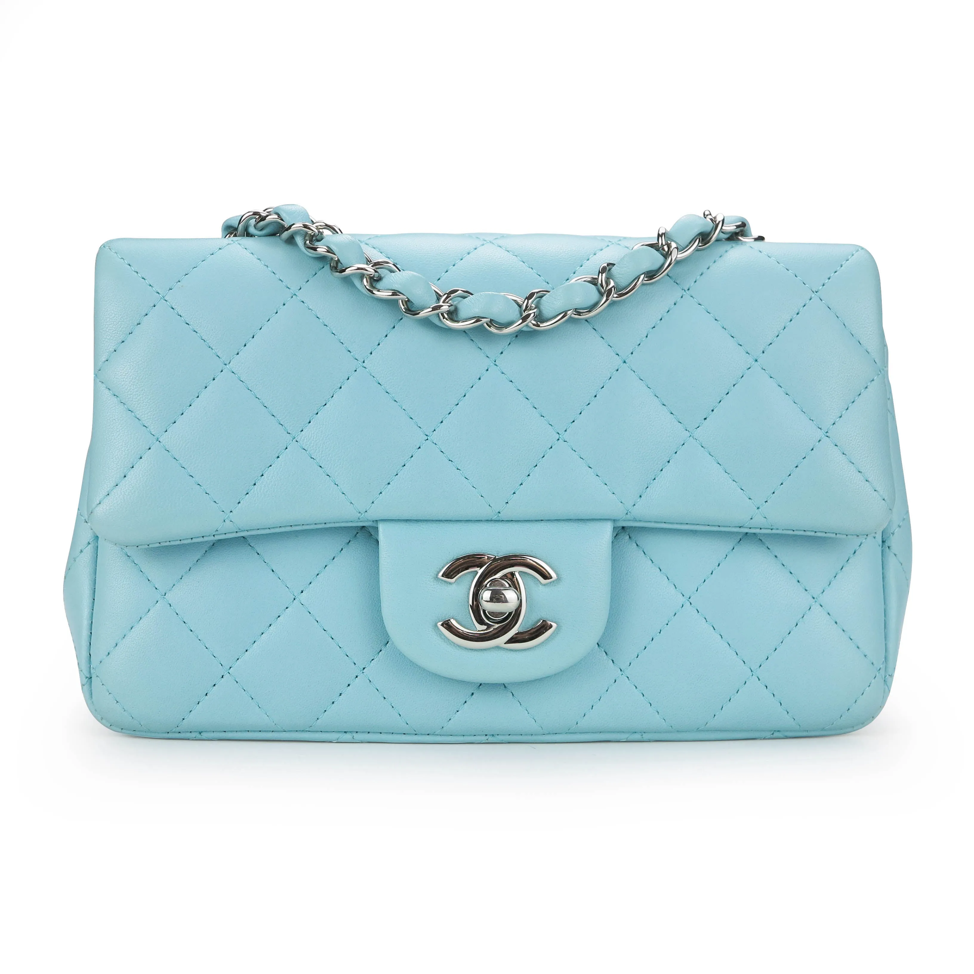19C Tiffany Blue Lambskin Mini Rectangular Flap Bag