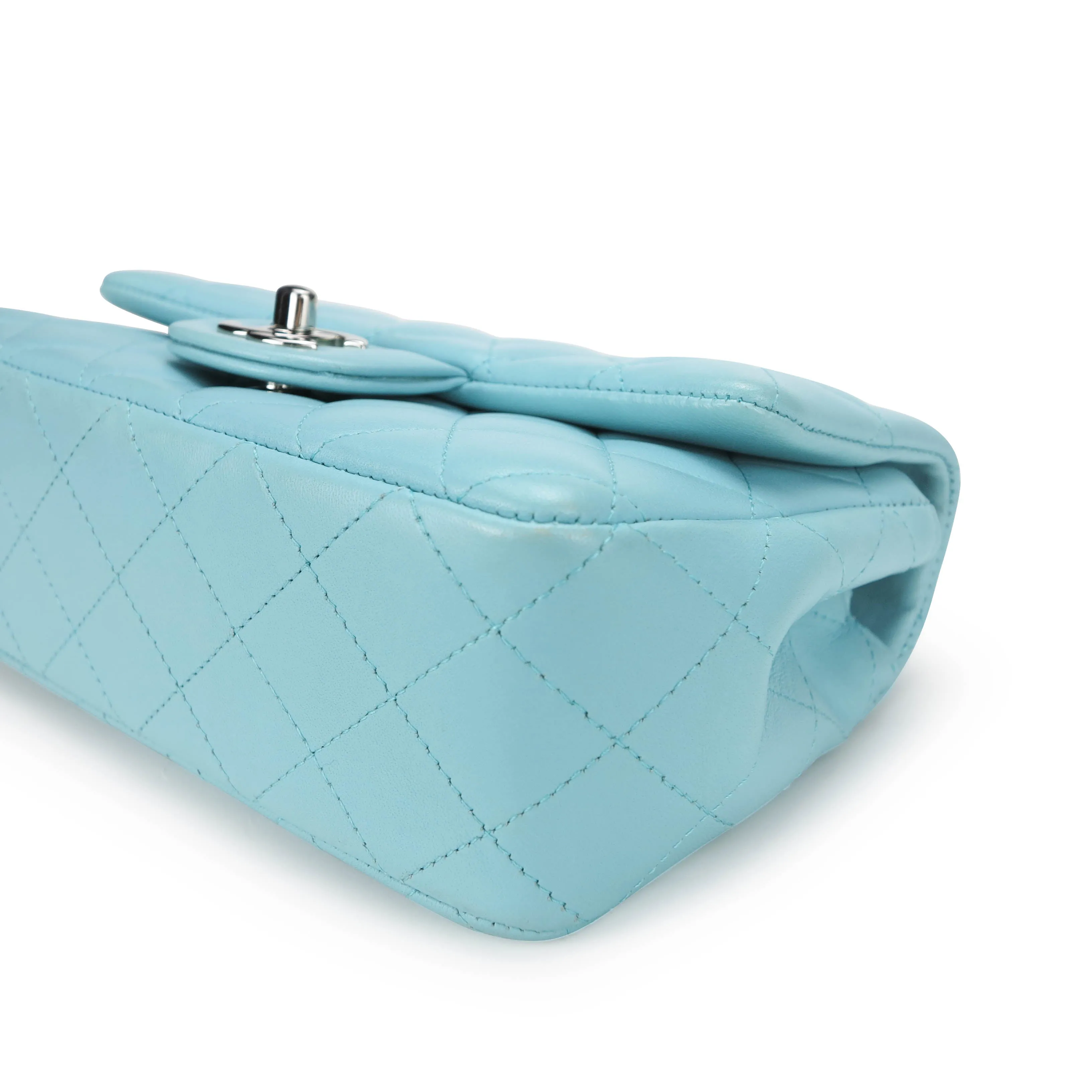 19C Tiffany Blue Lambskin Mini Rectangular Flap Bag