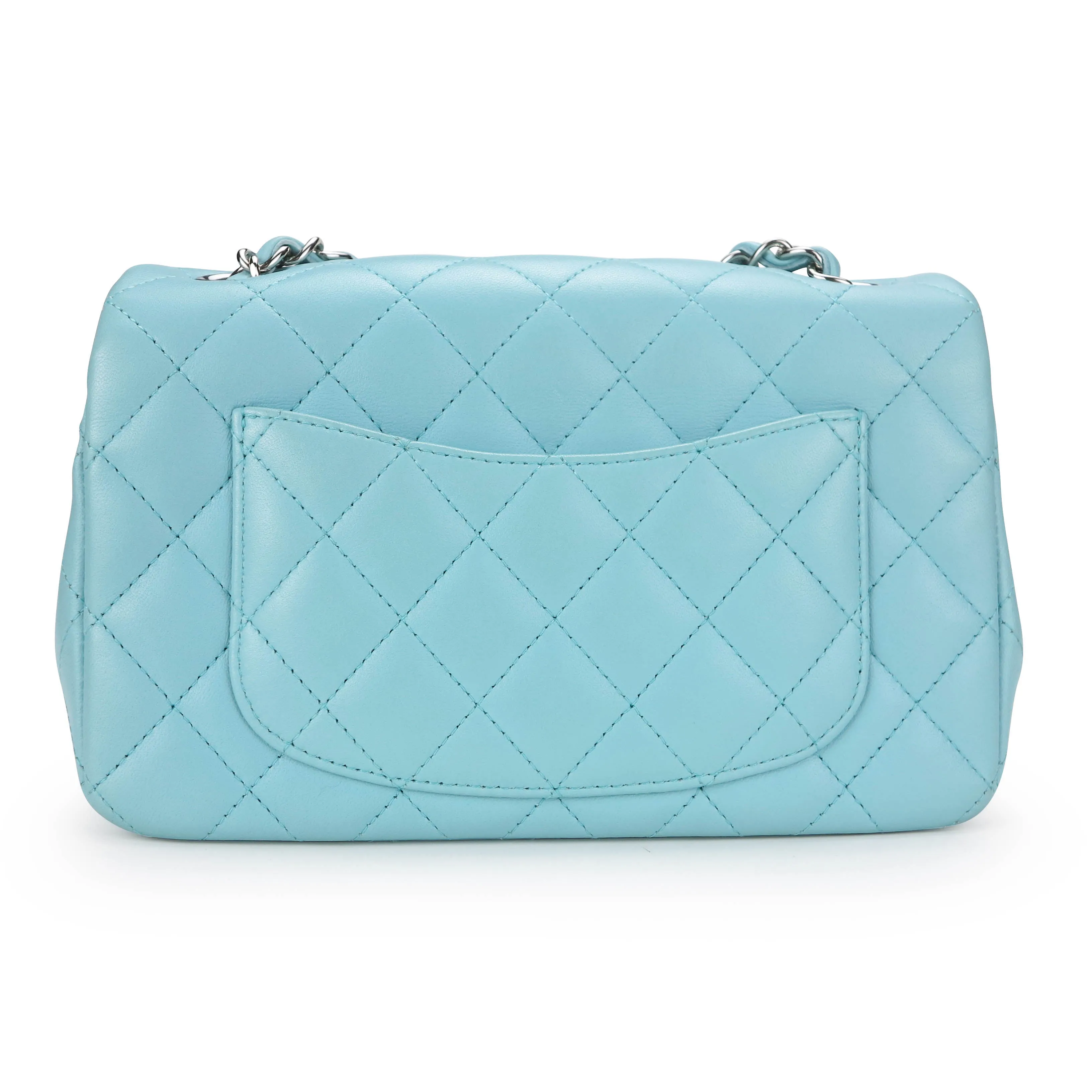 19C Tiffany Blue Lambskin Mini Rectangular Flap Bag