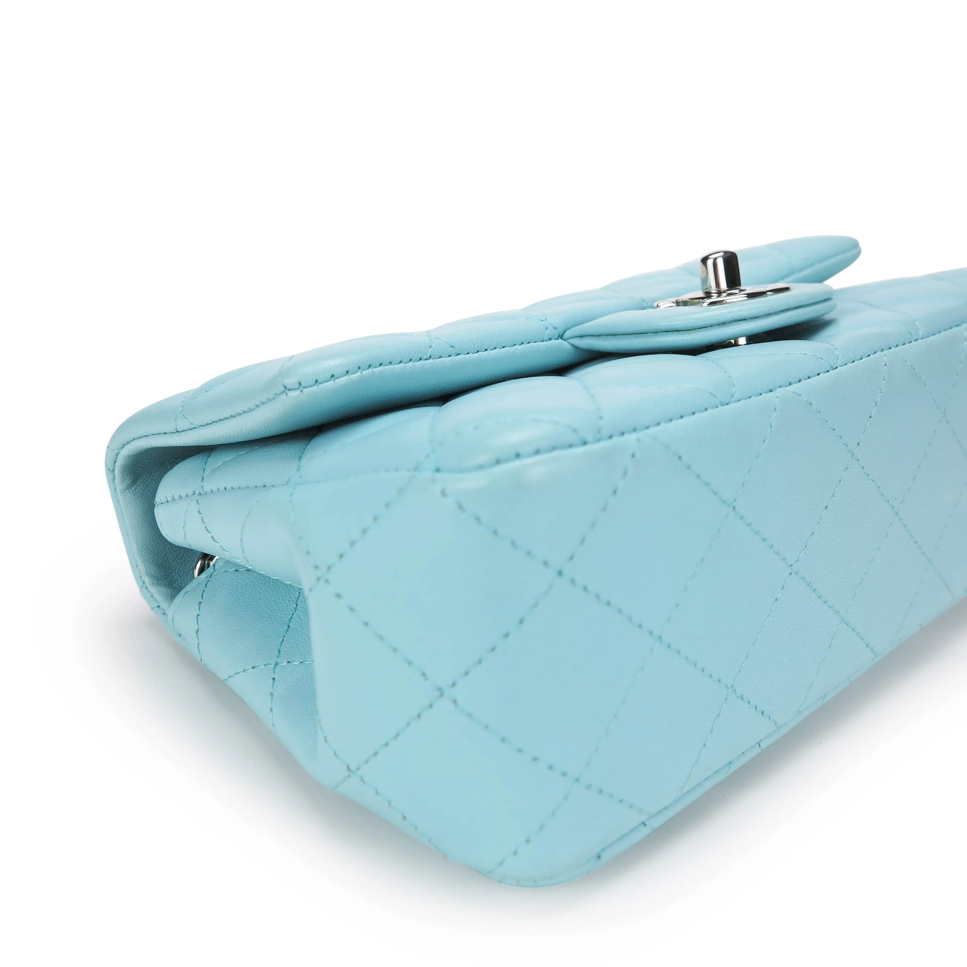 19C Tiffany Blue Lambskin Mini Rectangular Flap Bag