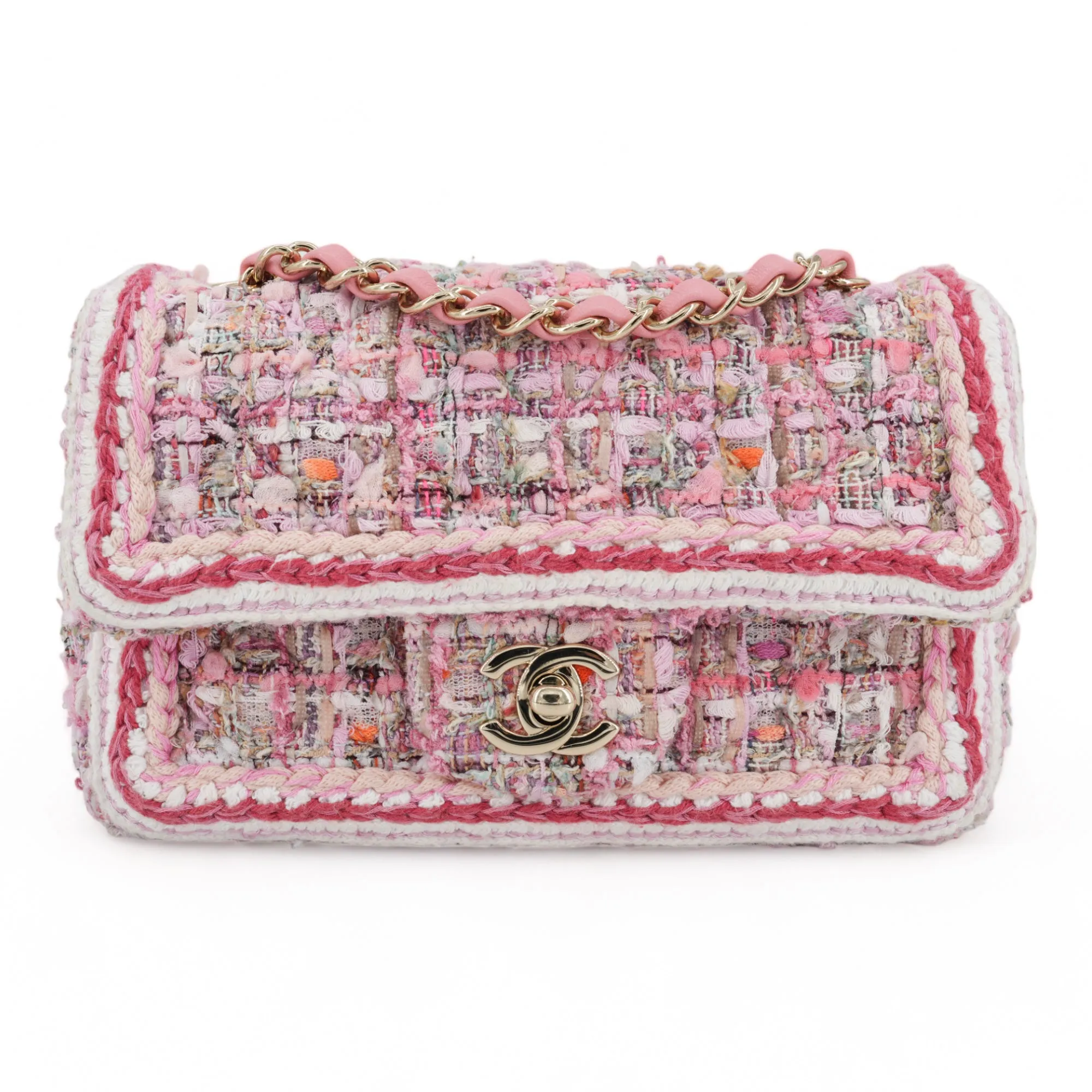 19S Pink Tweed Mini Rectangular Flap Bag