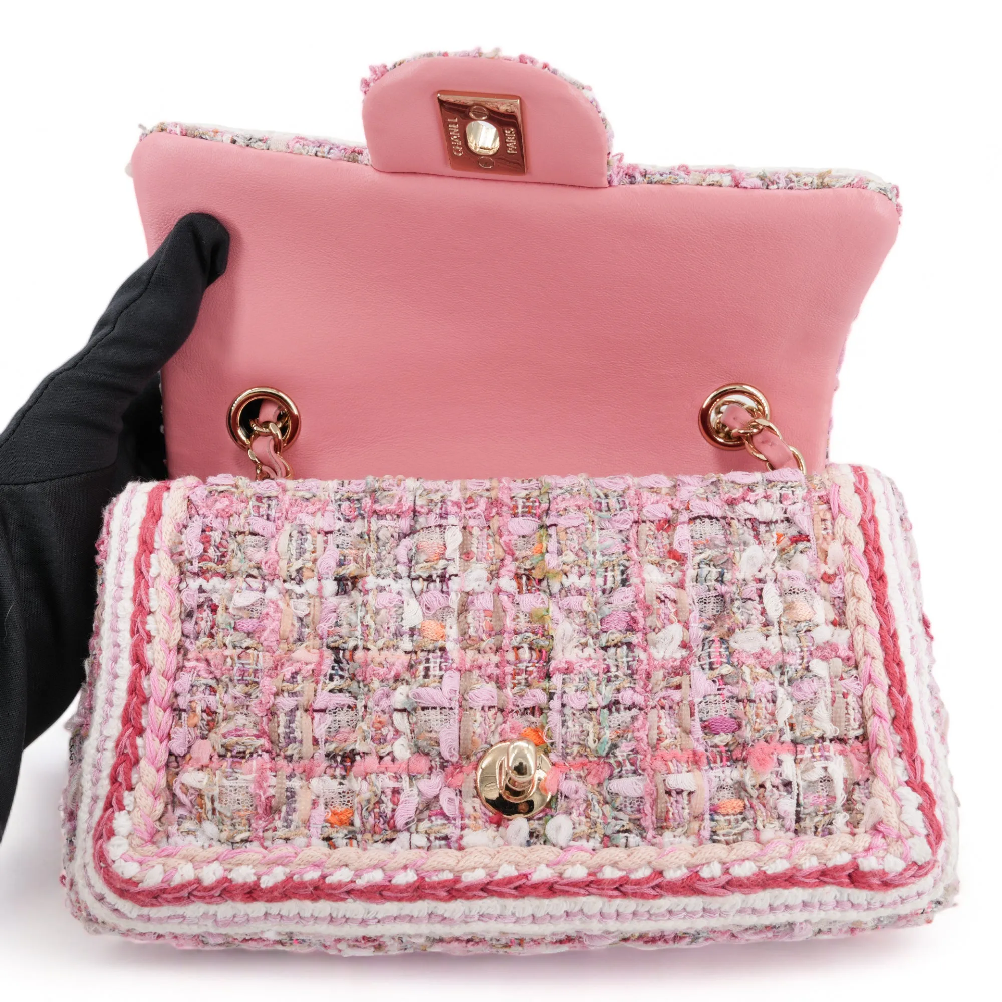19S Pink Tweed Mini Rectangular Flap Bag