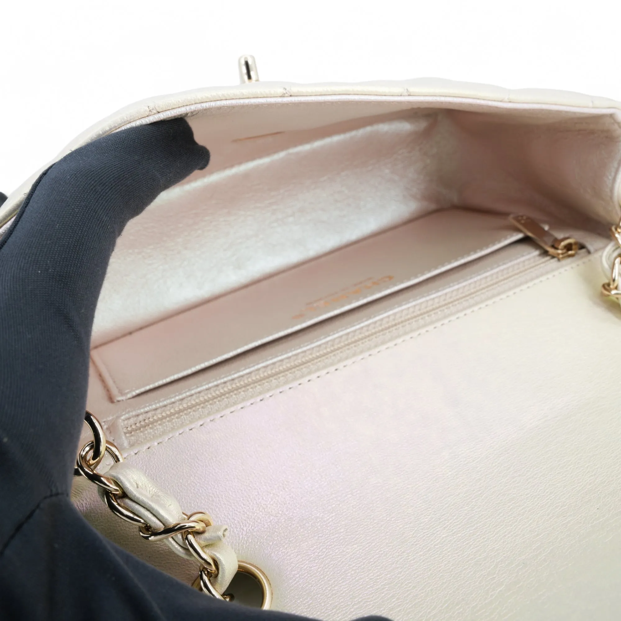 20B Iridescent Ivory Mini Rectangular Flap Bag