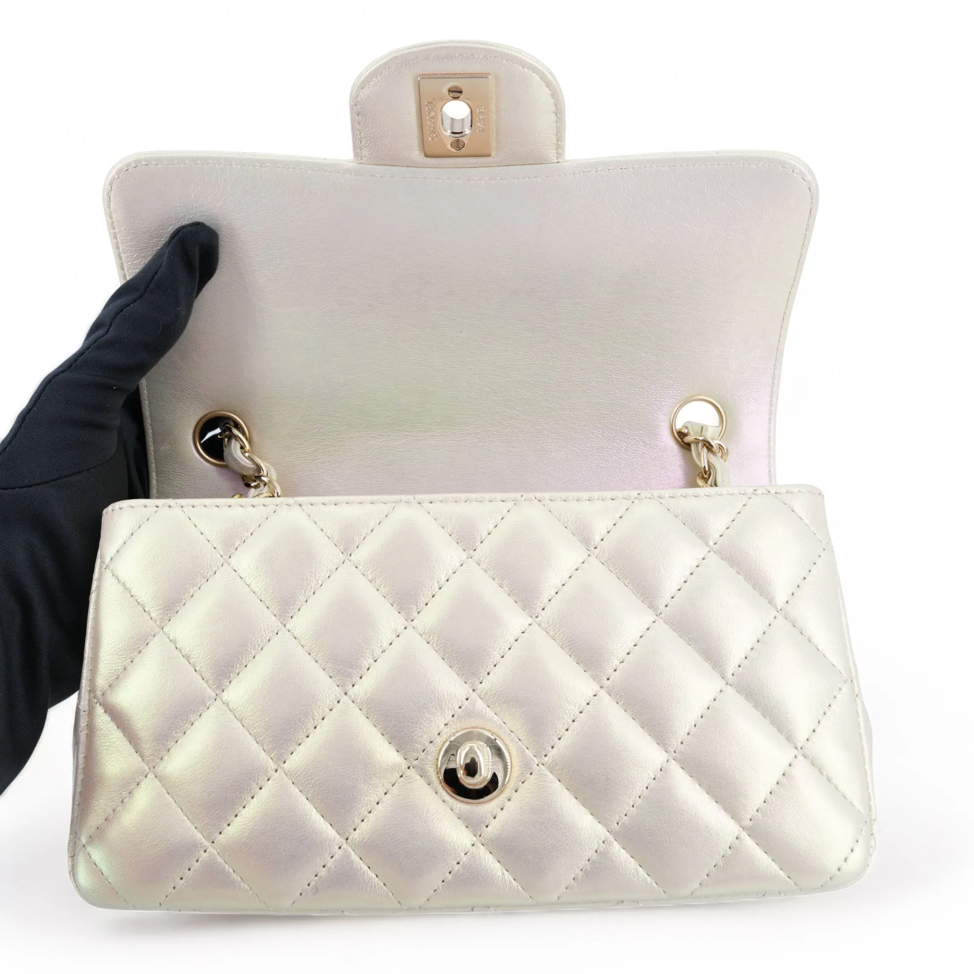 20B Iridescent Ivory Mini Rectangular Flap Bag
