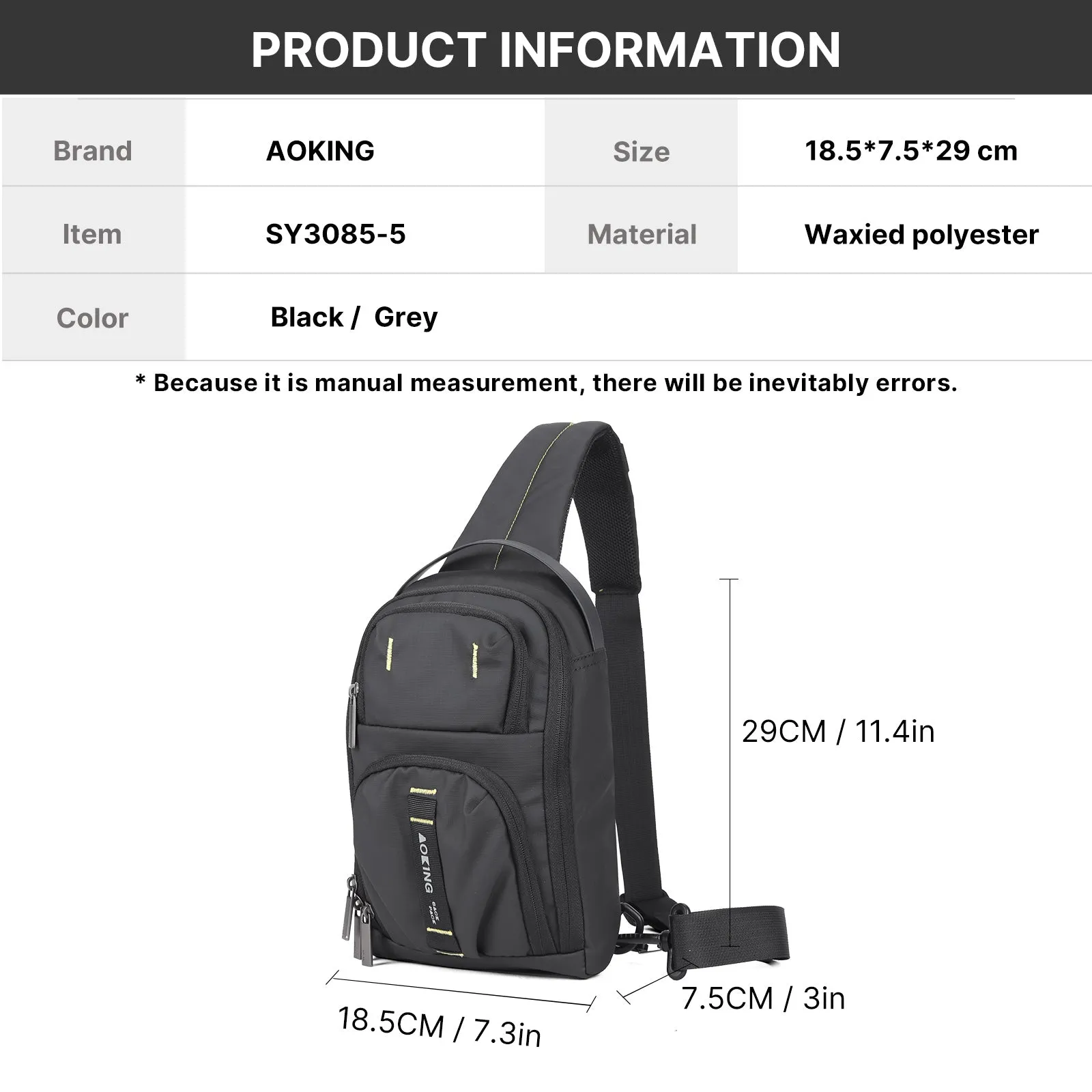 Aoking Black Fashion Men Waterproof Sling Bag SY3085-5