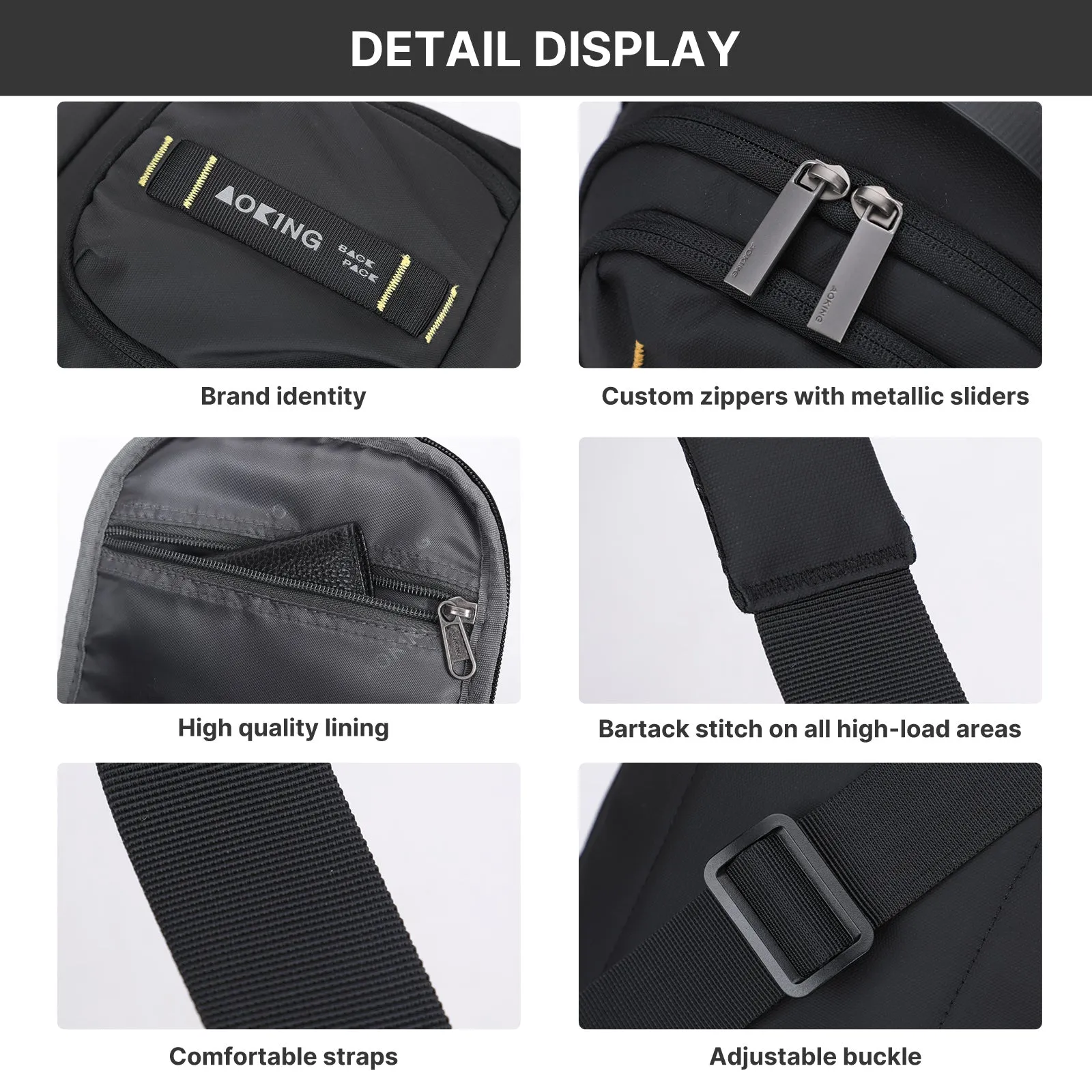 Aoking Black Fashion Men Waterproof Sling Bag SY3085-5