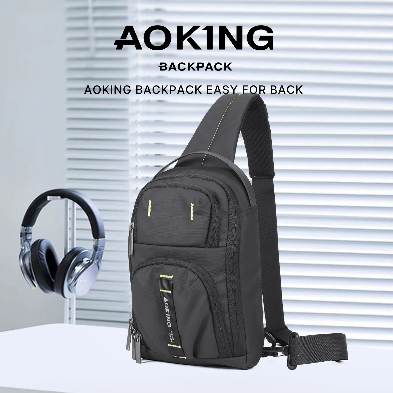 Aoking Black Fashion Men Waterproof Sling Bag SY3085-5
