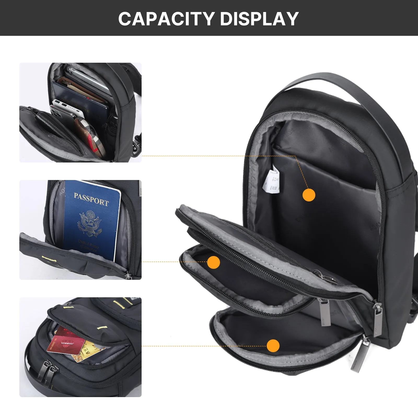 Aoking Black Fashion Men Waterproof Sling Bag SY3085-5