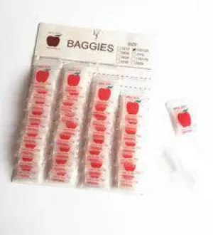 Apple 125125 Clear Plastic Mini Ziplock Baggies Display