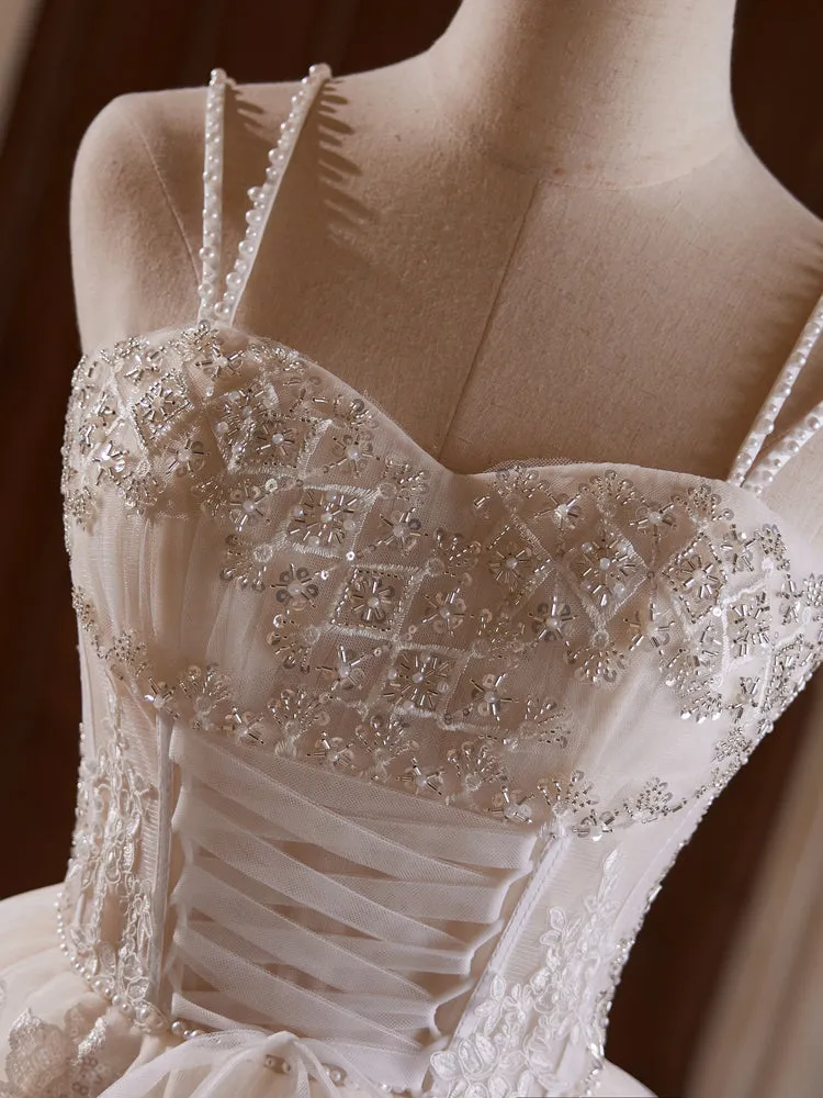 Beading Spaghetti Straps Tulle Homecoming Dresses with Pearls