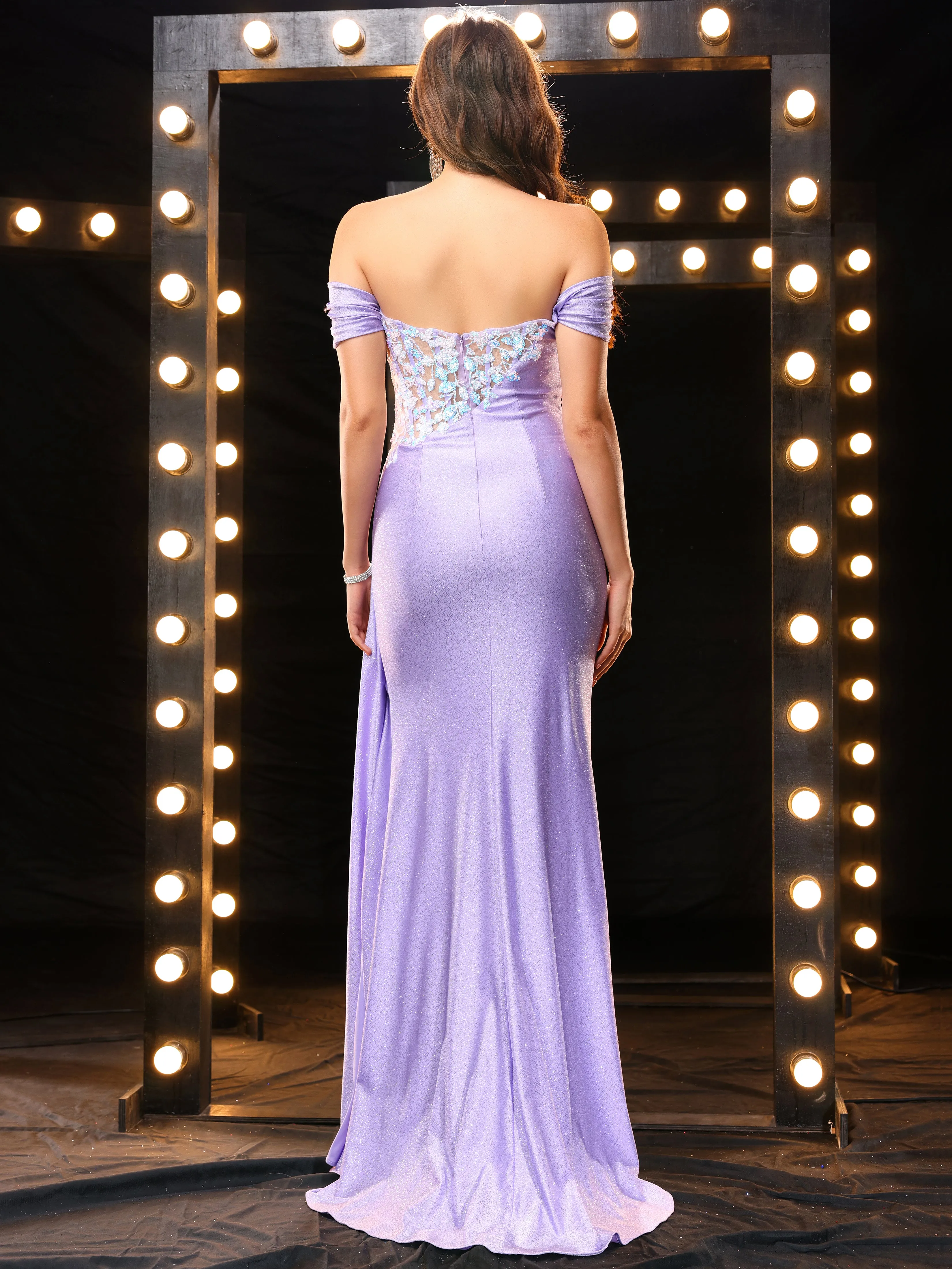 Beautiful Backless Off The Shoulder Pleated Long Prom Dresses