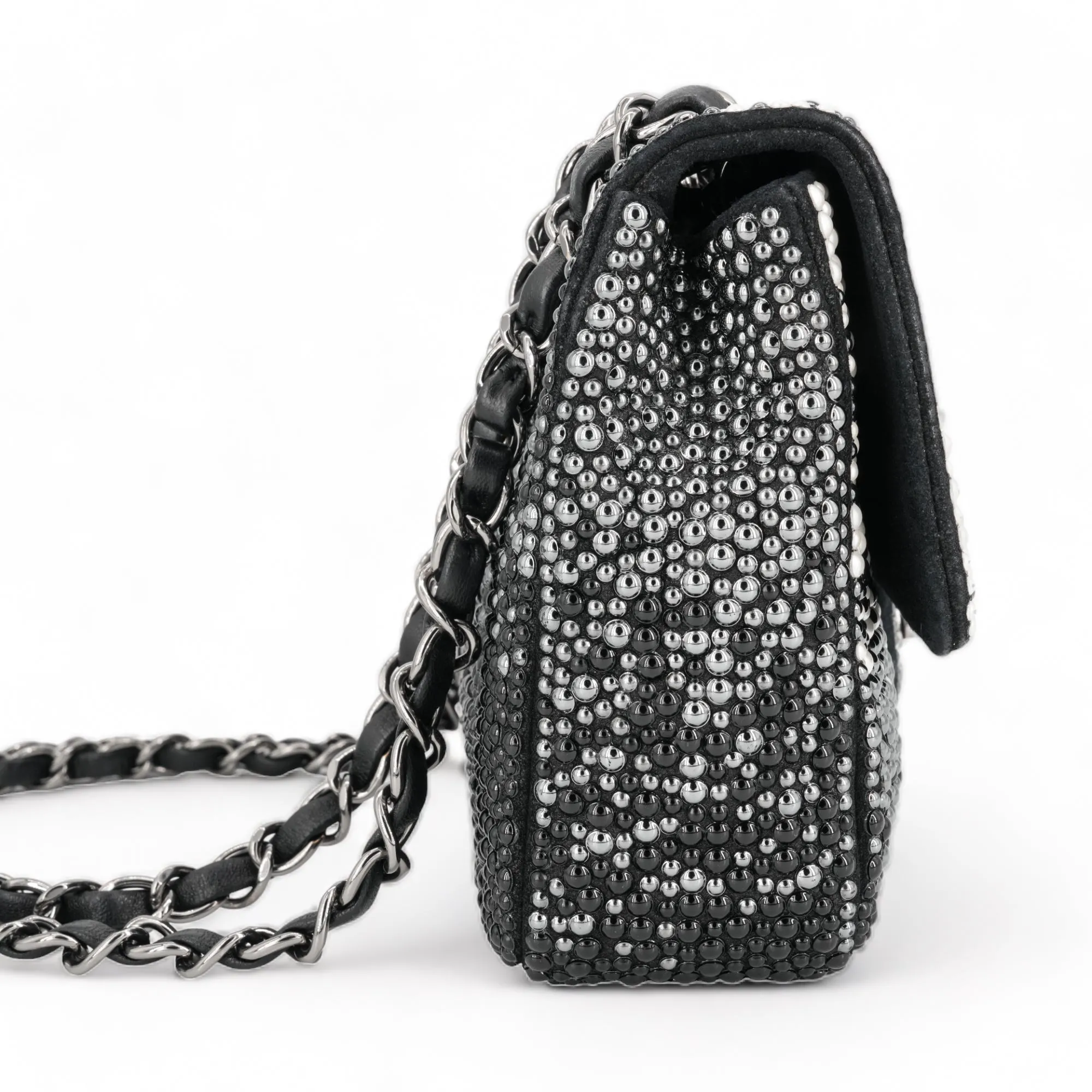 Black and White Ombré Pearl Mini Flap Bag
