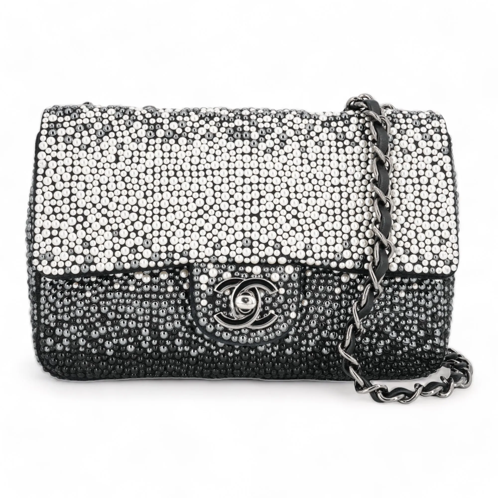 Black and White Ombré Pearl Mini Flap Bag