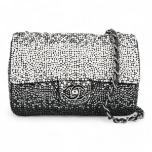 Black and White Ombré Pearl Mini Flap Bag