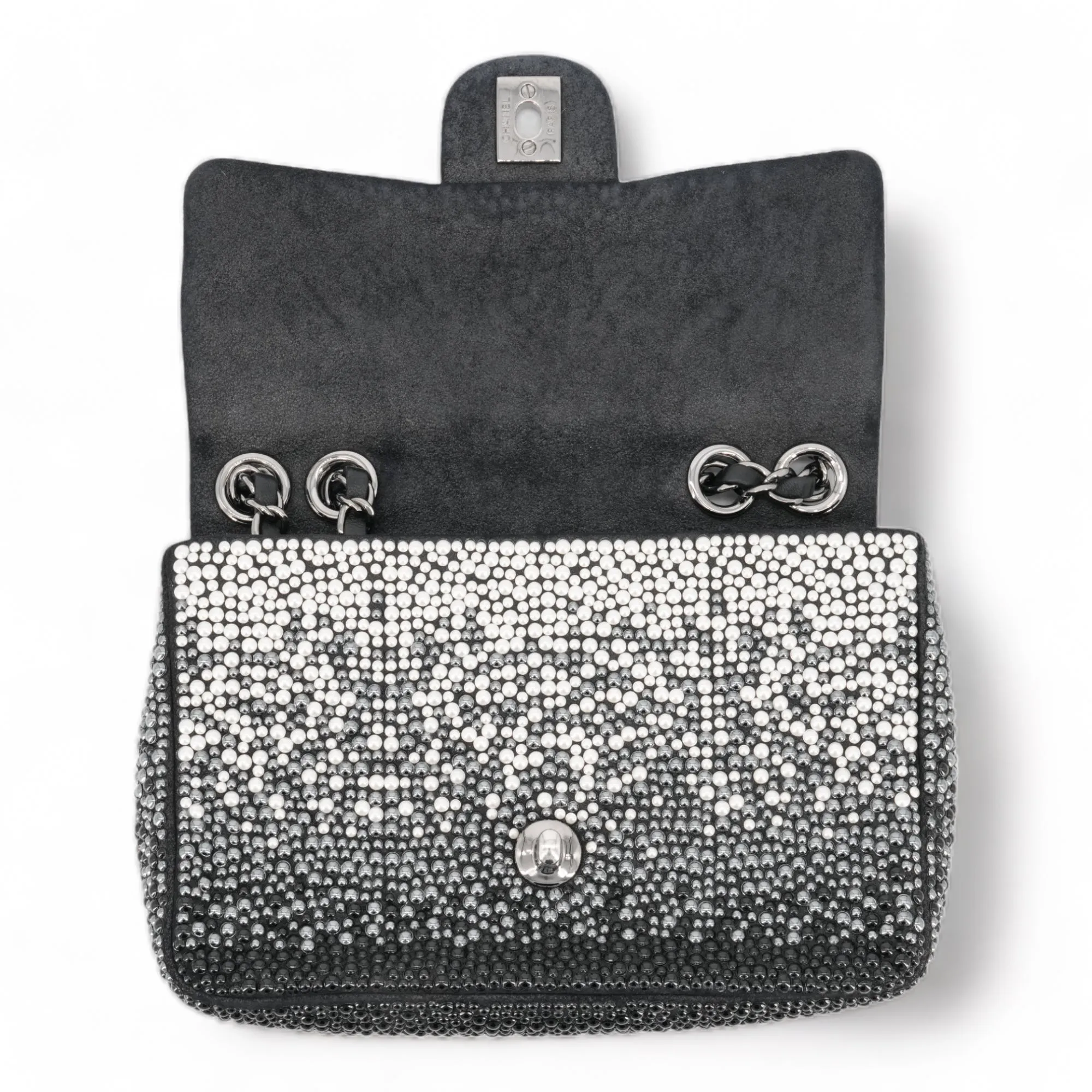 Black and White Ombré Pearl Mini Flap Bag