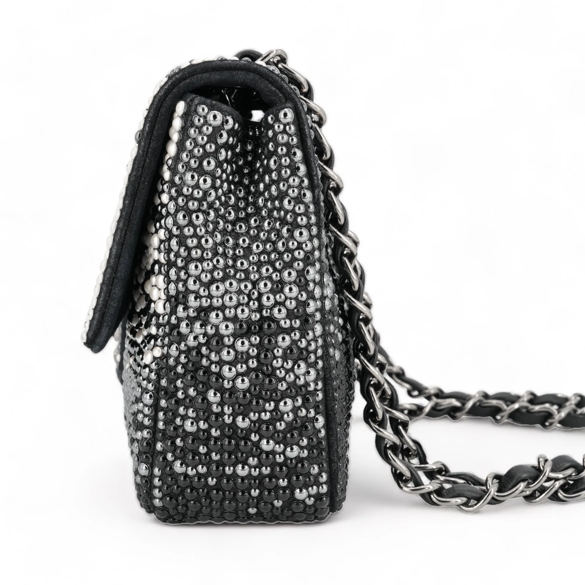 Black and White Ombré Pearl Mini Flap Bag