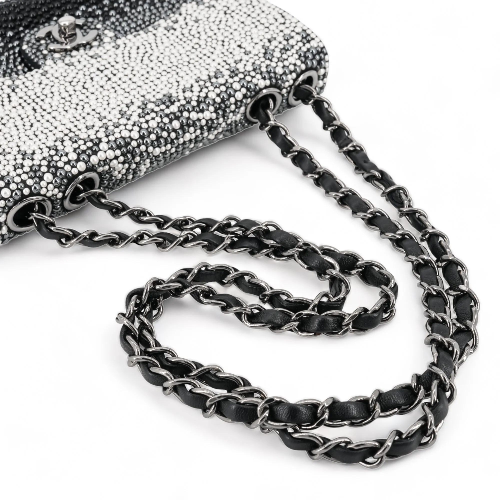 Black and White Ombré Pearl Mini Flap Bag