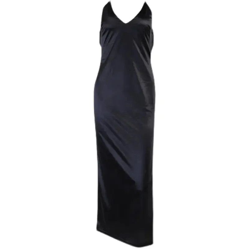 Black Backless Satin Maxi Dress - Sexy Off Shoulder Split Party Dress
