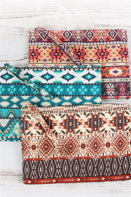 BROWN AZTEC PATTERN POUCH