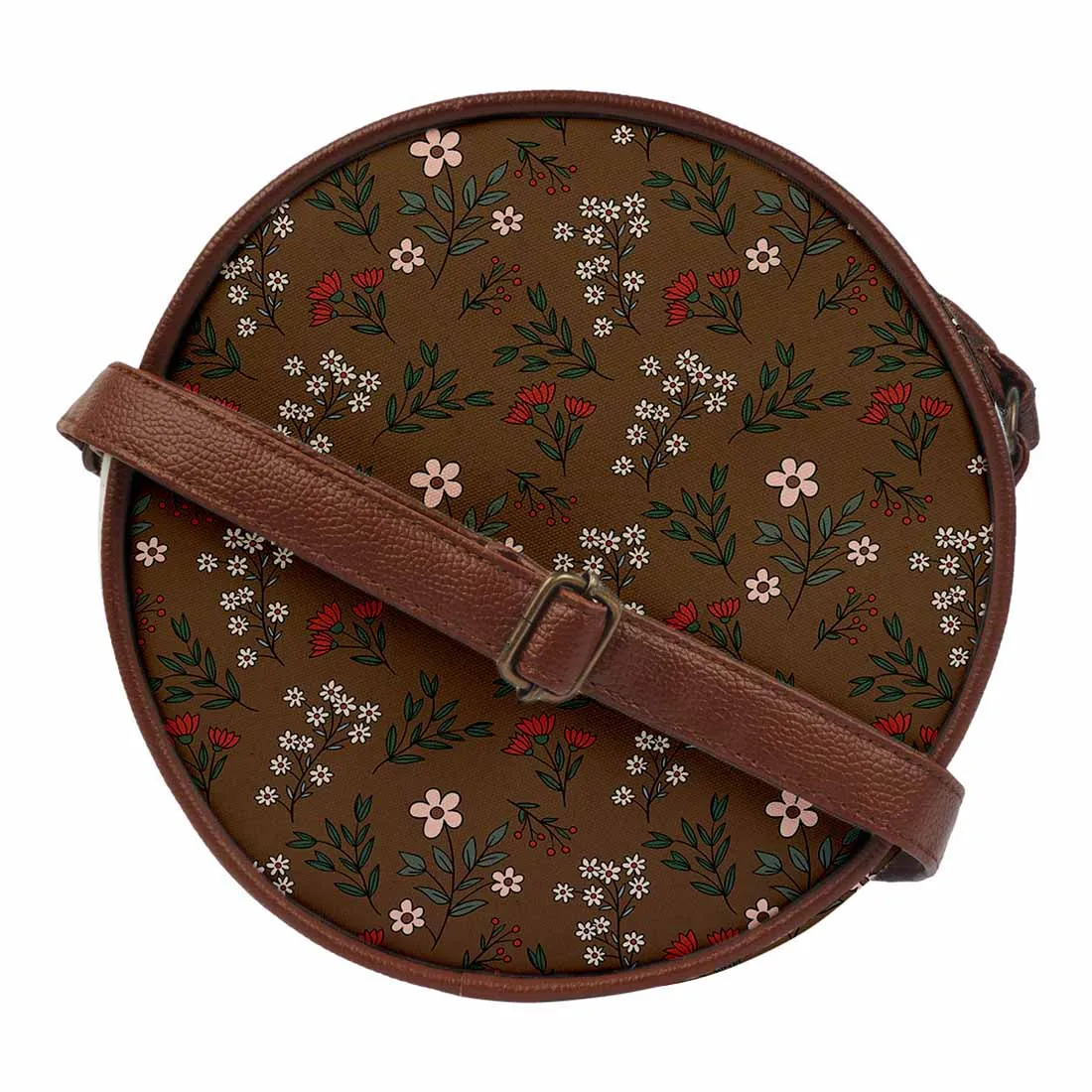 Brown Mini Floral Print Round Sling Bag