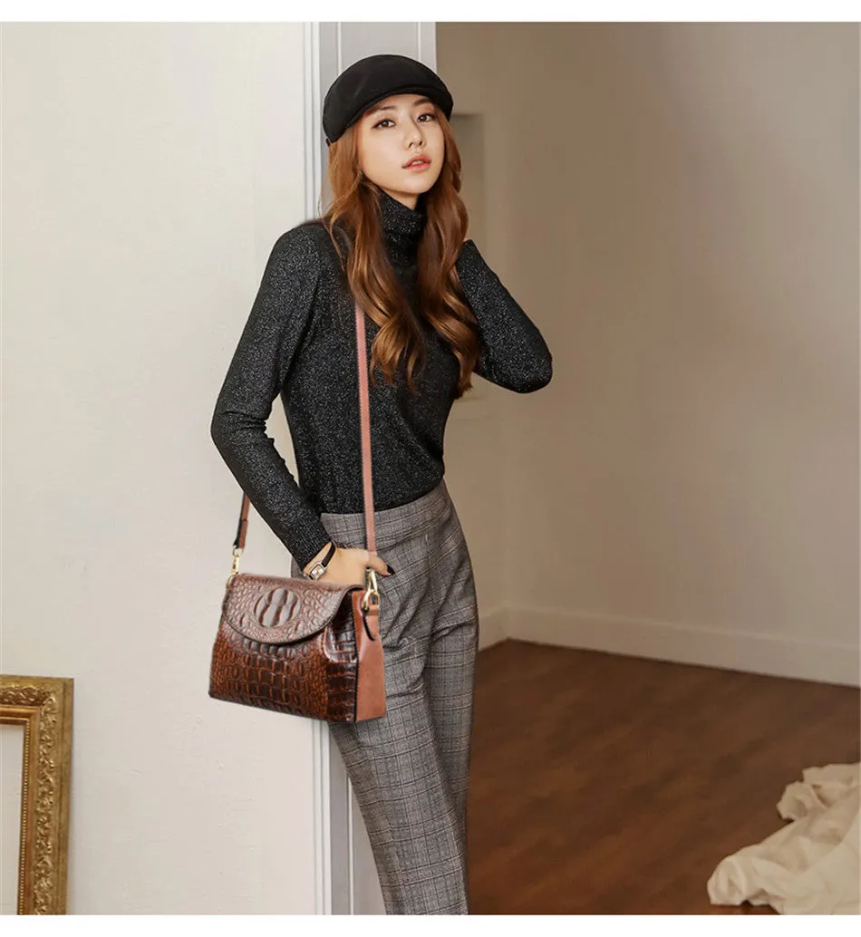Burgundy Shoulder Women Bag Crocodile Pattern Bag