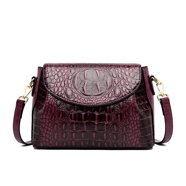 Burgundy Shoulder Women Bag Crocodile Pattern Bag