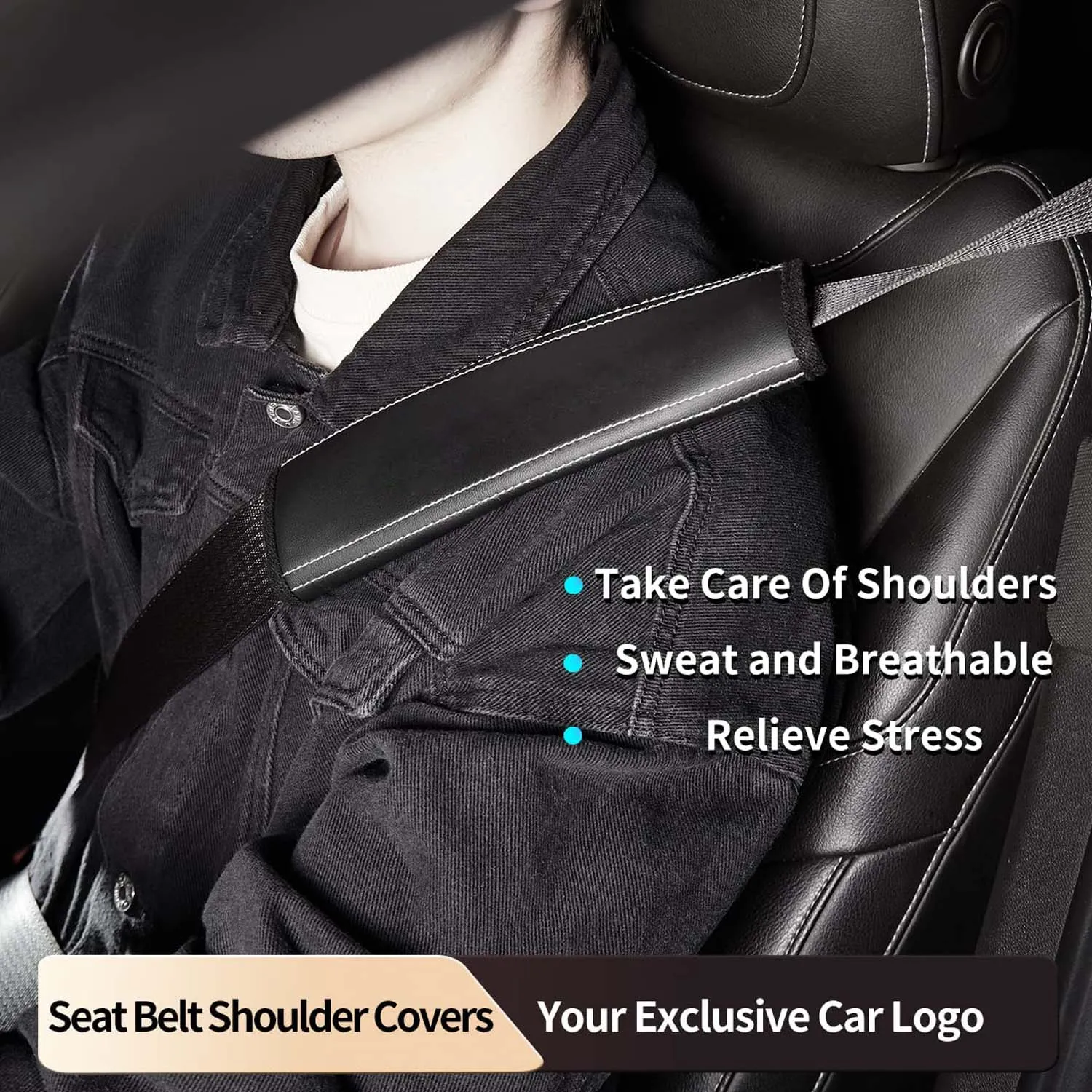 Car Seat Belt Covers (2PCS), Custom Fit For Your Cars, Microfiber Leather Seat Belt Shoulder Pads for More Comfortable Driving, Car Accessories SU13994