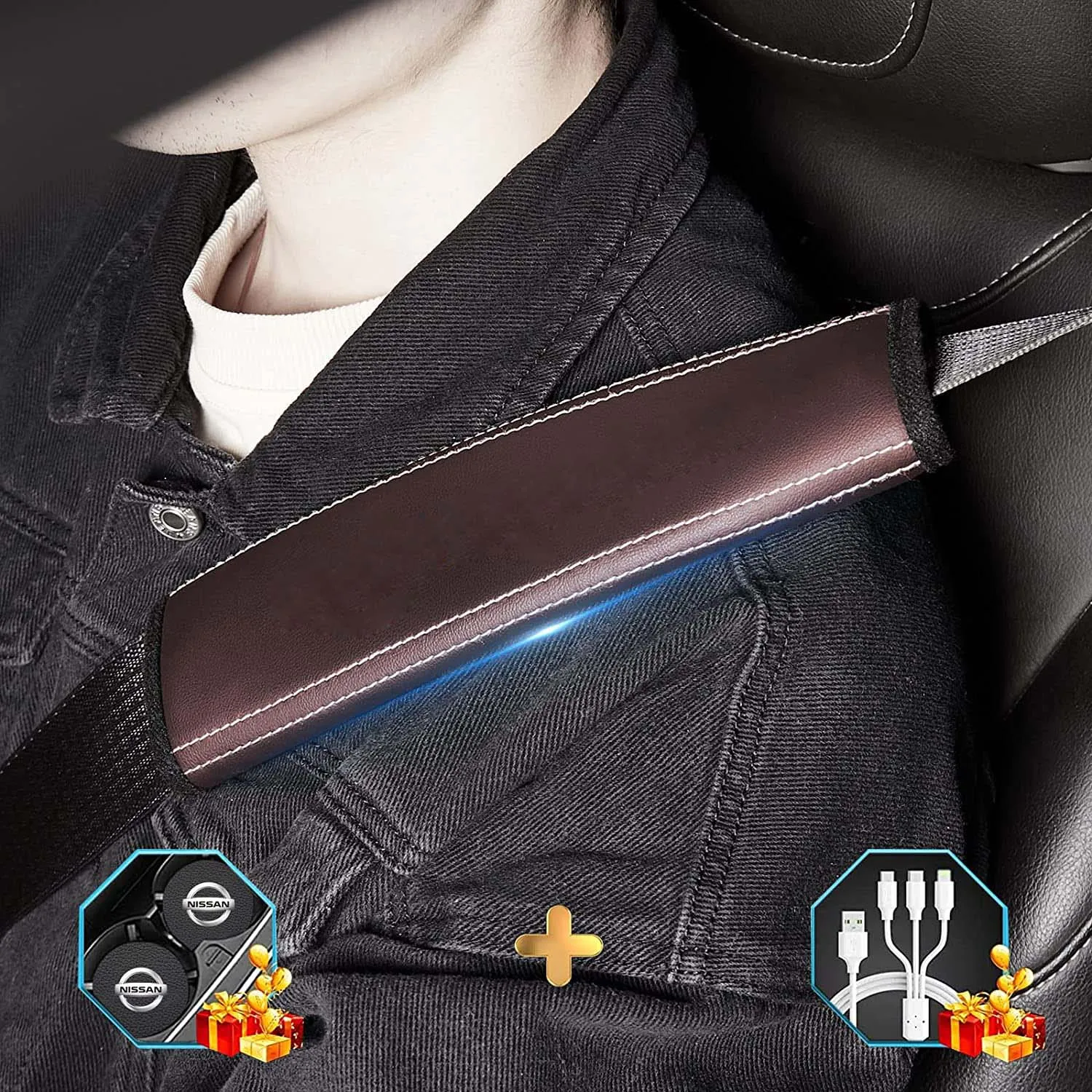 Car Seat Belt Covers (2PCS), Custom Fit For Your Cars, Microfiber Leather Seat Belt Shoulder Pads for More Comfortable Driving, Car Accessories SU13994