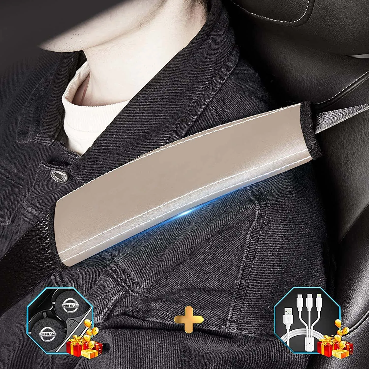 Car Seat Belt Covers (2PCS), Custom Fit For Your Cars, Microfiber Leather Seat Belt Shoulder Pads for More Comfortable Driving, Car Accessories SU13994