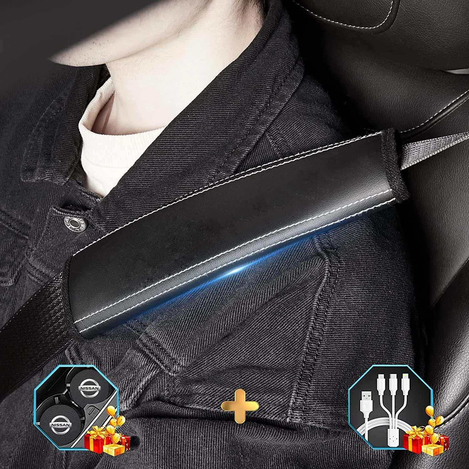Car Seat Belt Covers (2PCS), Custom Fit For Your Cars, Microfiber Leather Seat Belt Shoulder Pads for More Comfortable Driving, Car Accessories SU13994