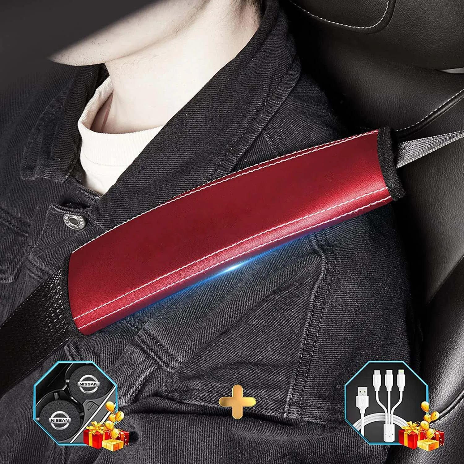 Car Seat Belt Covers (2PCS), Custom Fit For Your Cars, Microfiber Leather Seat Belt Shoulder Pads for More Comfortable Driving, Car Accessories SU13994
