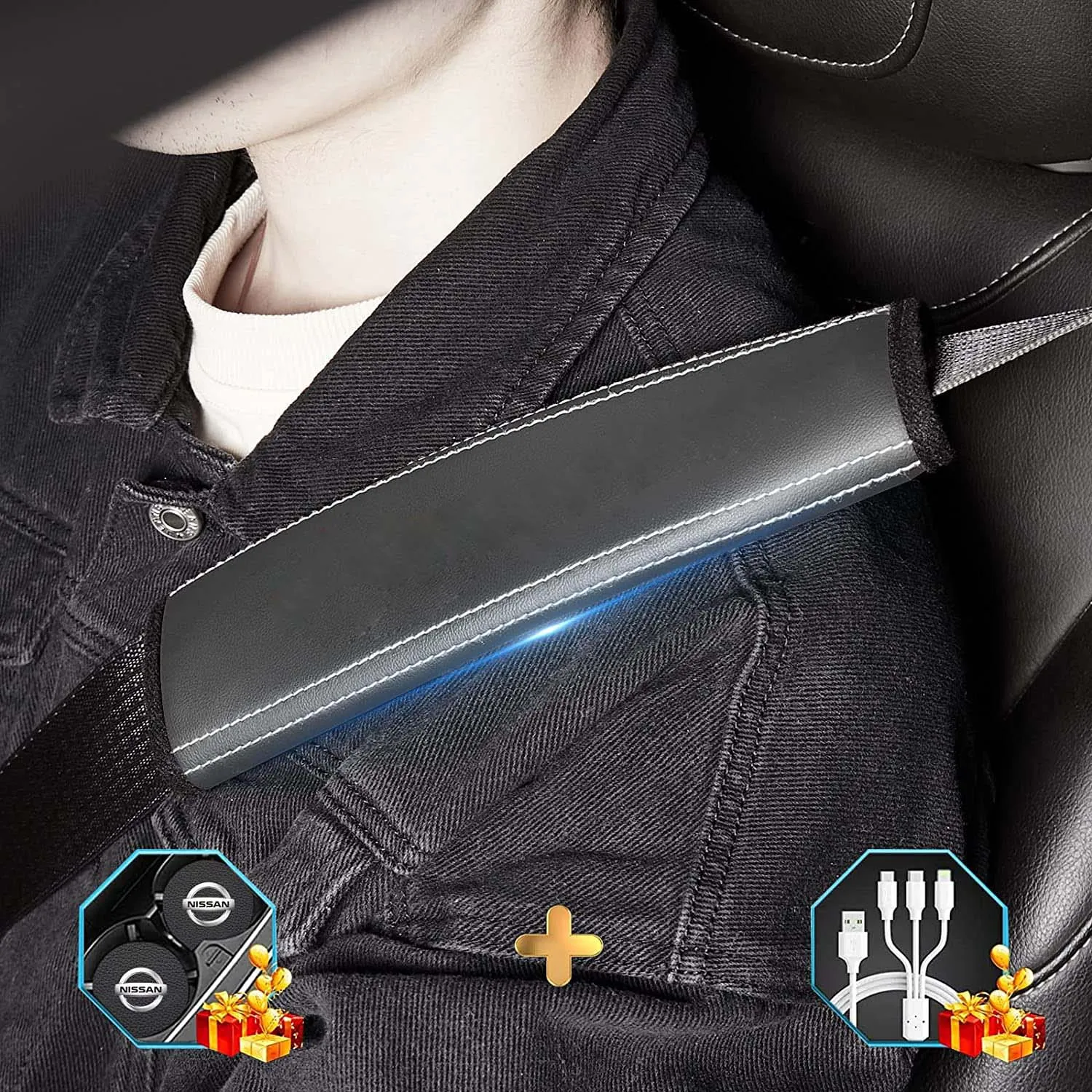 Car Seat Belt Covers (2PCS), Custom Fit For Your Cars, Microfiber Leather Seat Belt Shoulder Pads for More Comfortable Driving, Car Accessories SU13994