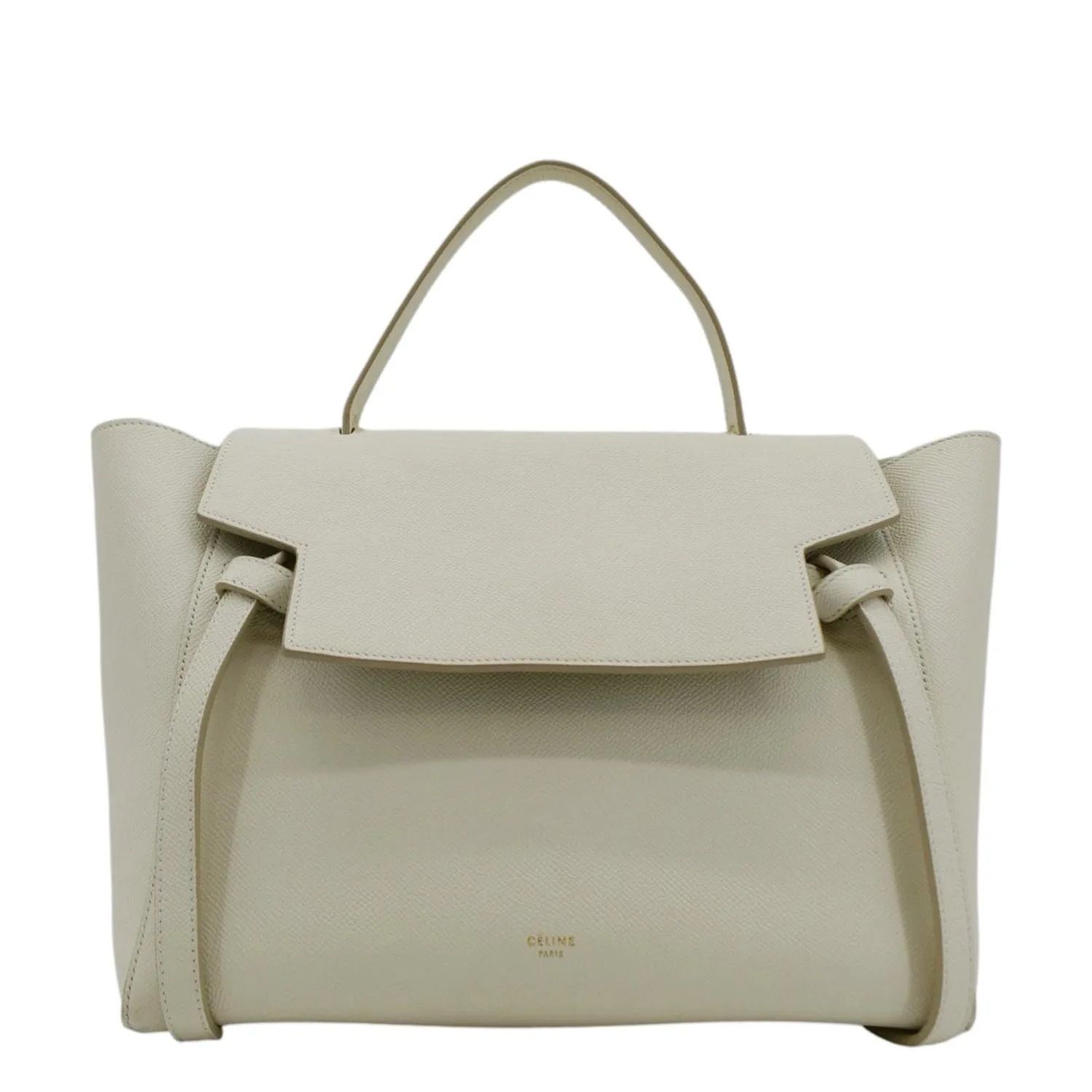CELINE Mini Belt Grained Calfskin Leather Shoulder Bag White