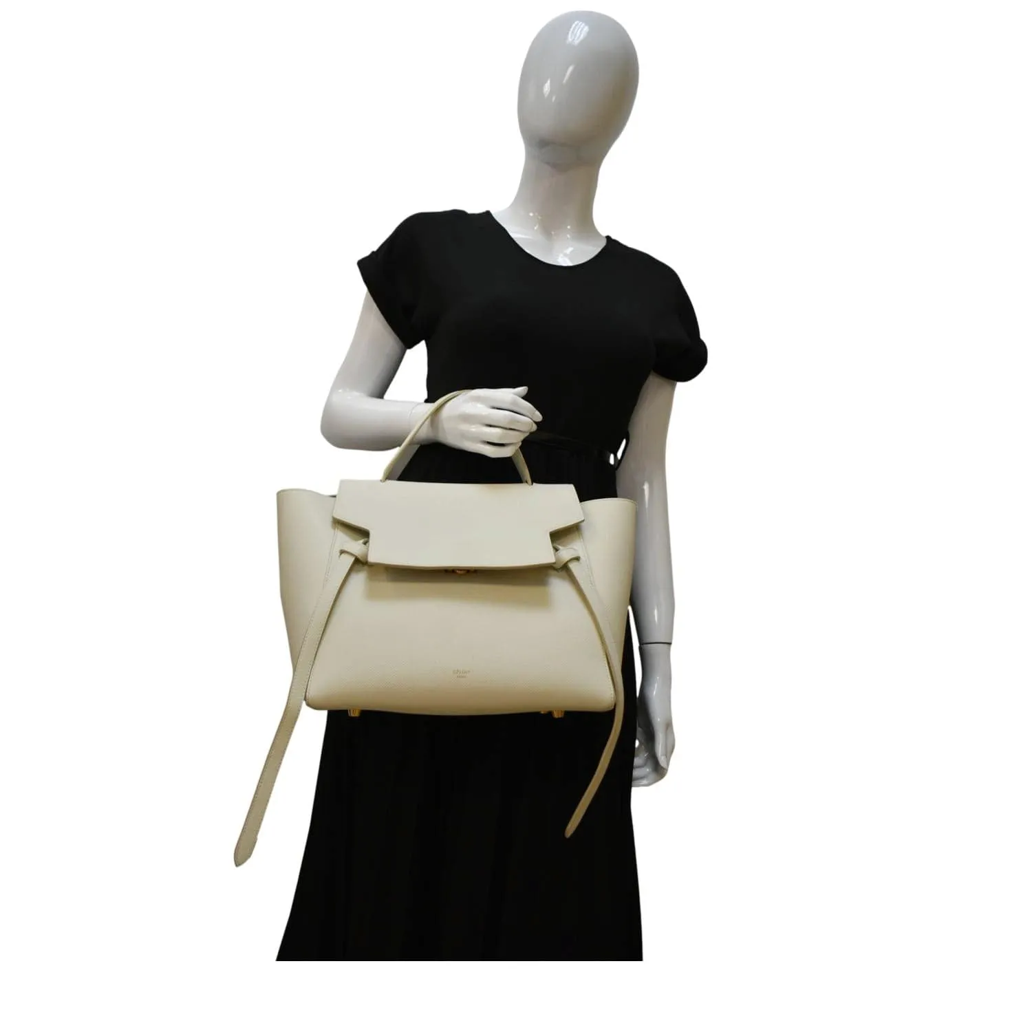 CELINE Mini Belt Grained Calfskin Leather Shoulder Bag White