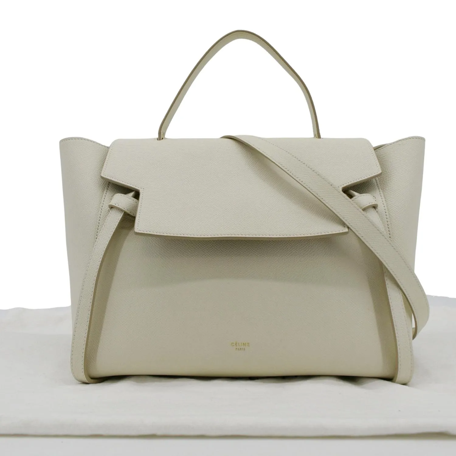 CELINE Mini Belt Grained Calfskin Leather Shoulder Bag White