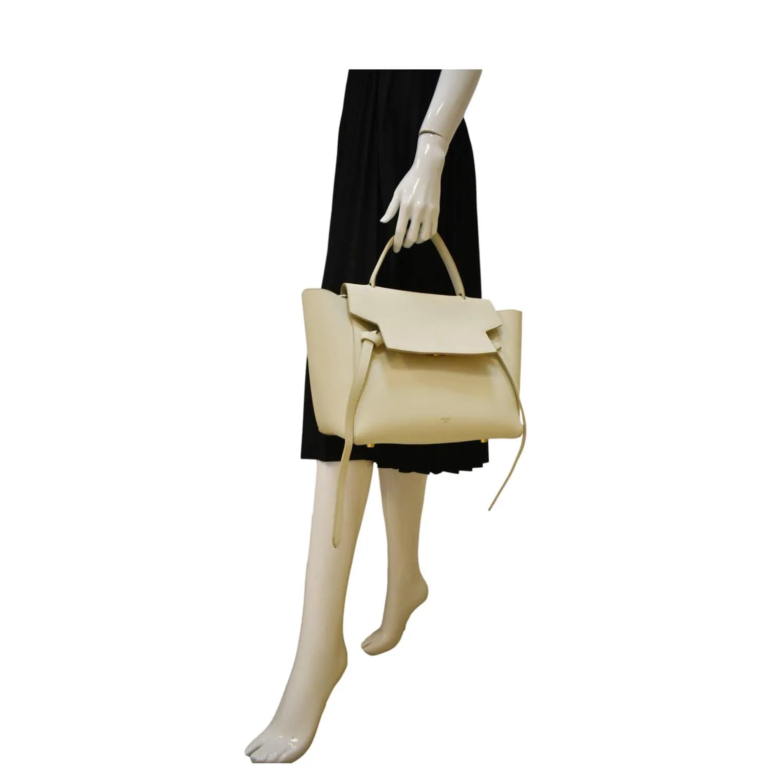 CELINE Mini Belt Grained Calfskin Leather Shoulder Bag White