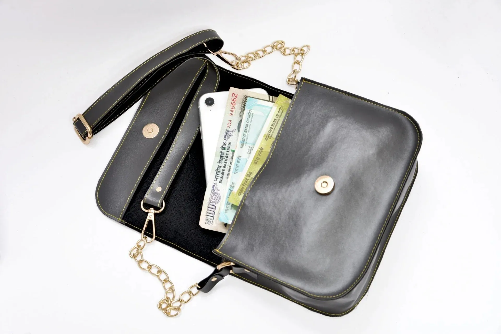 Chained Sling Bag & Men's Wallet & Personalised Couple Rainbow Classic WaterBottle - Grey