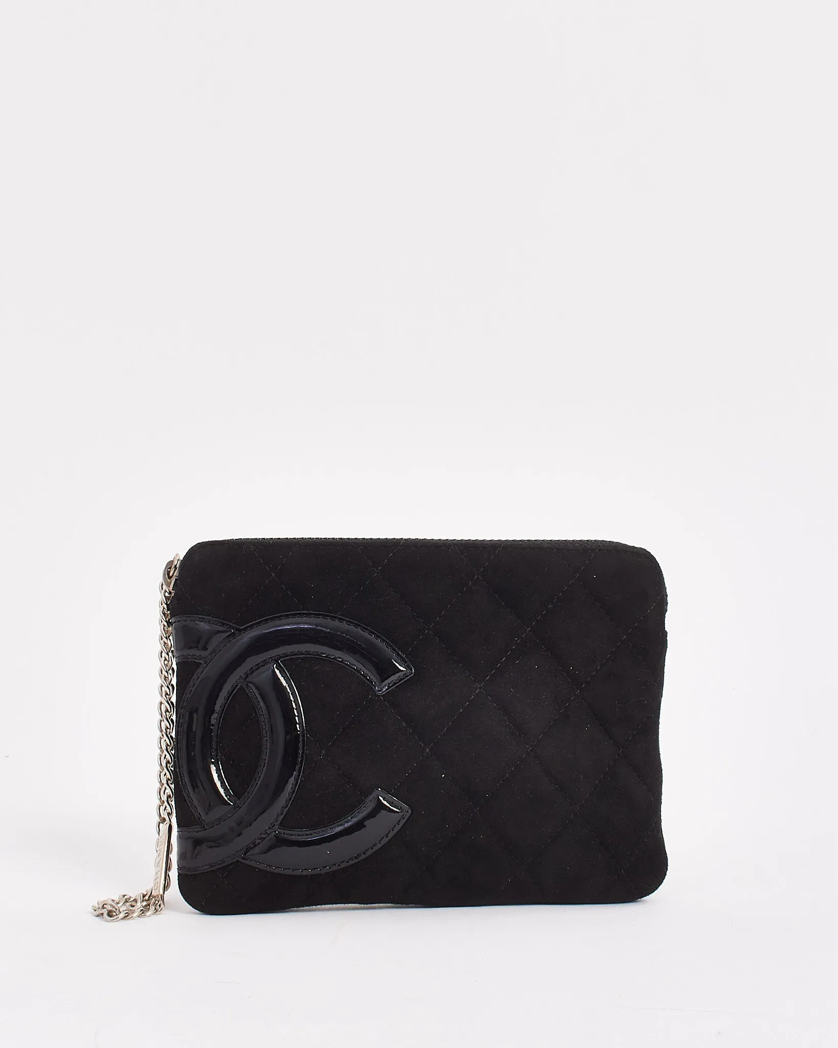 Chanel Black Suede Cambon CC Wristlet Pouch